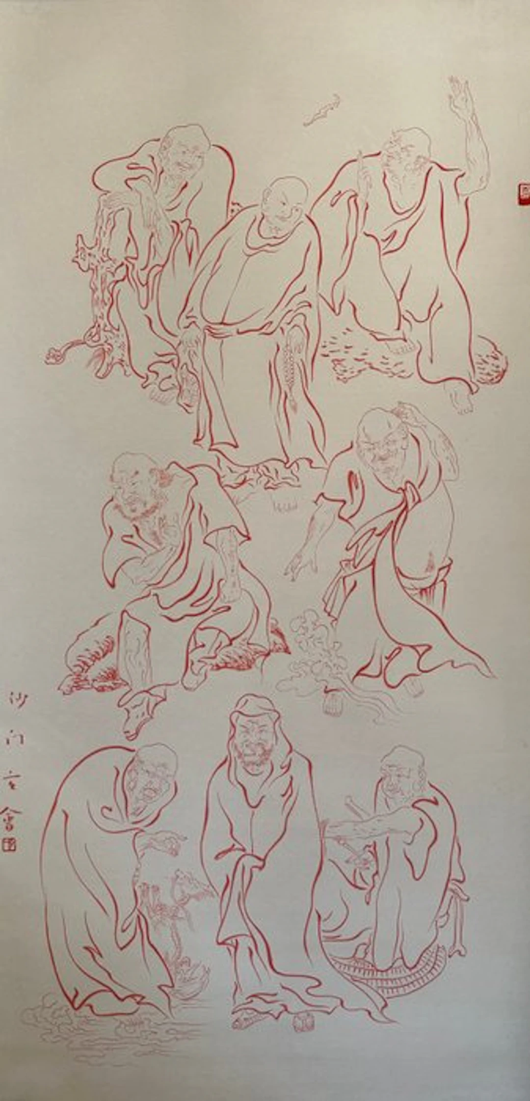 A Chinese Arhat Painting ink and color on paper.hanging...