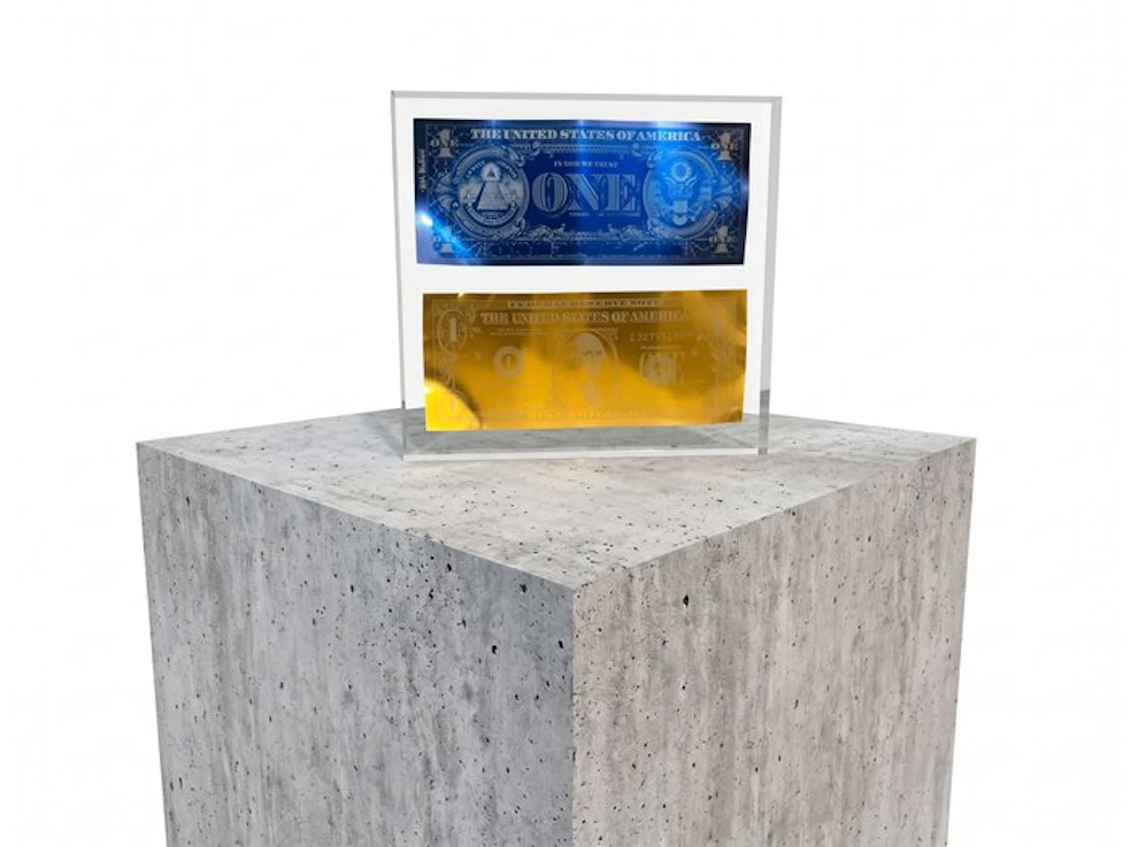 Karl Lagasse - NEW Sculpture *Double One dollar Gold & Blue Inclusion*