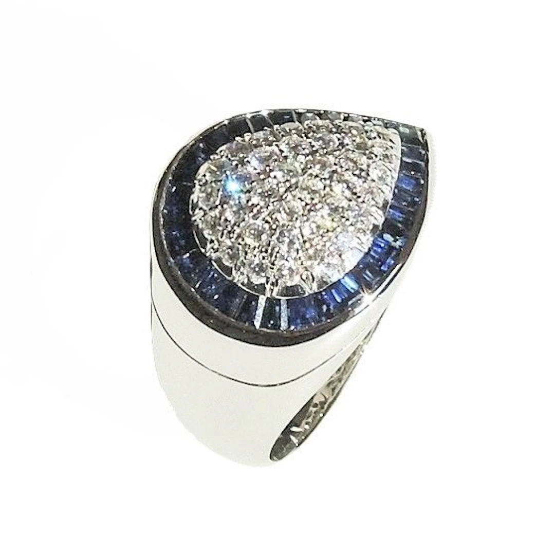 Cocktail ring - 18 kt. White gold - 1.99ct. tw. Diamond (Natural) - Sapphire