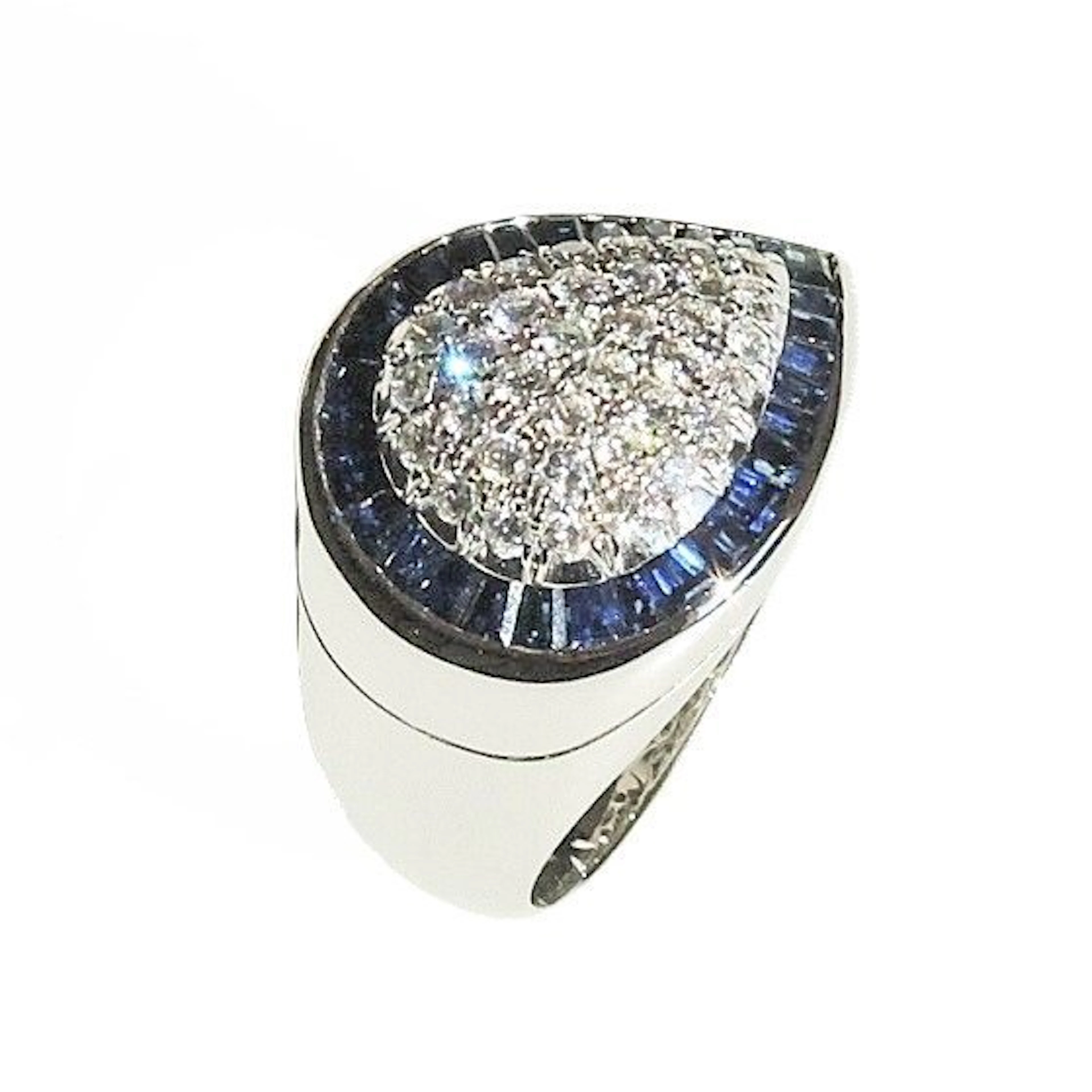 Cocktail ring - 18 kt. White gold - 1.99ct. tw. Diamond (Natural) - Sapphire