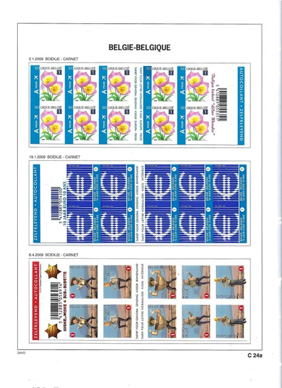 Belgium 2009 - the self-adhesive stamp booklets according...