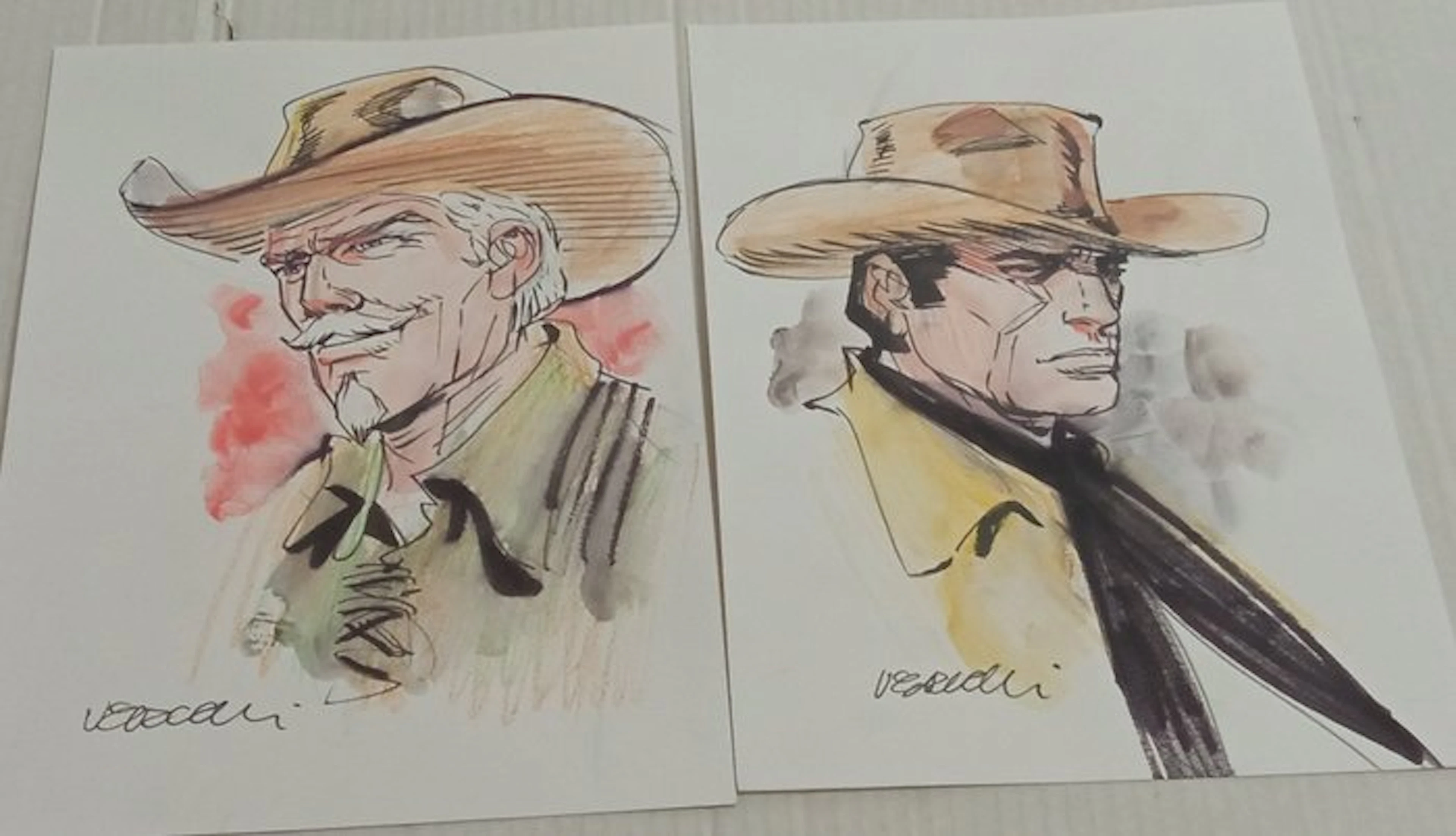 Vercelli, Gino - 2 Original colour drawing - Tex Willer e Kit Carson