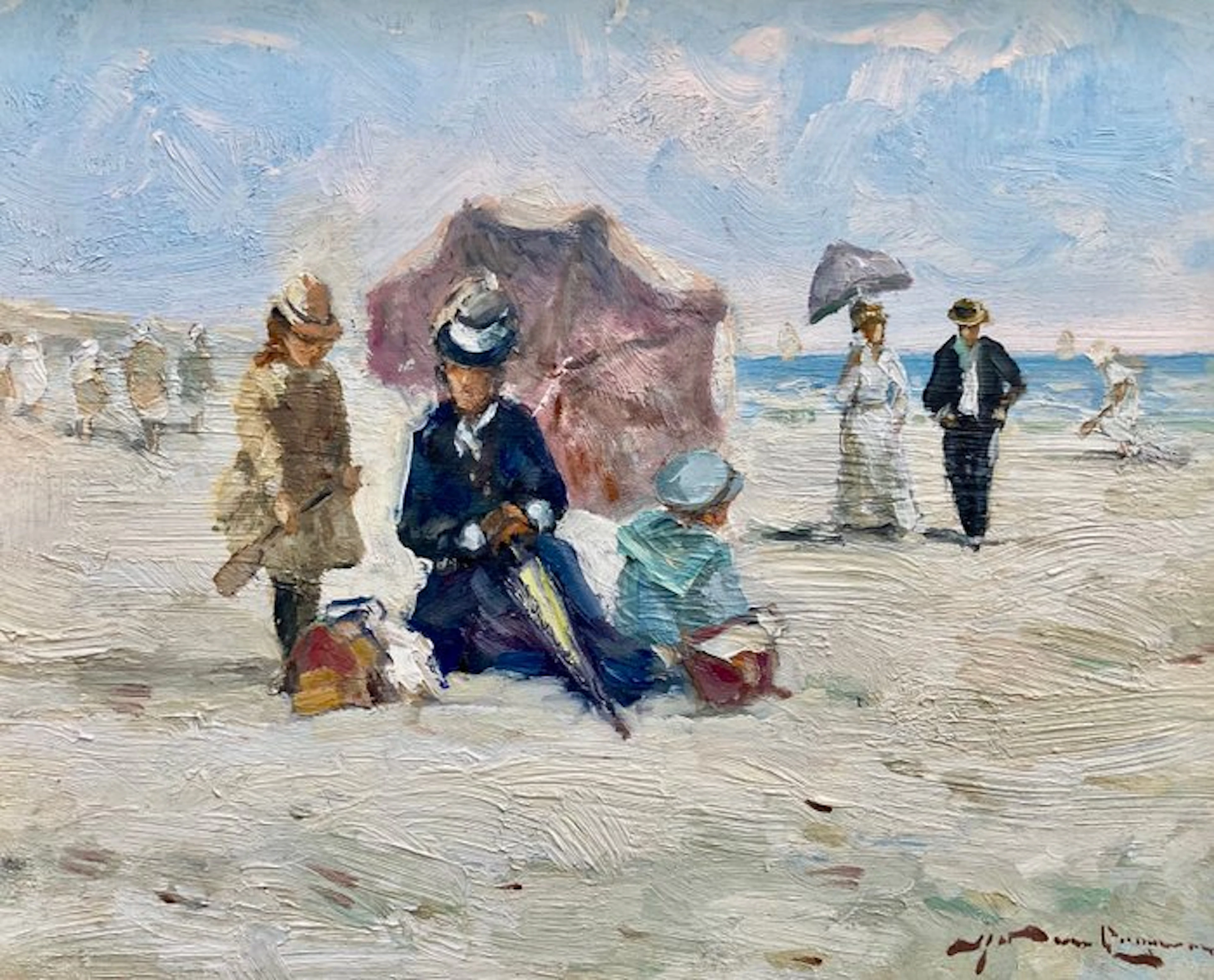 Joop van Leeuwen (1962) - Moeder met kinderen op het strand