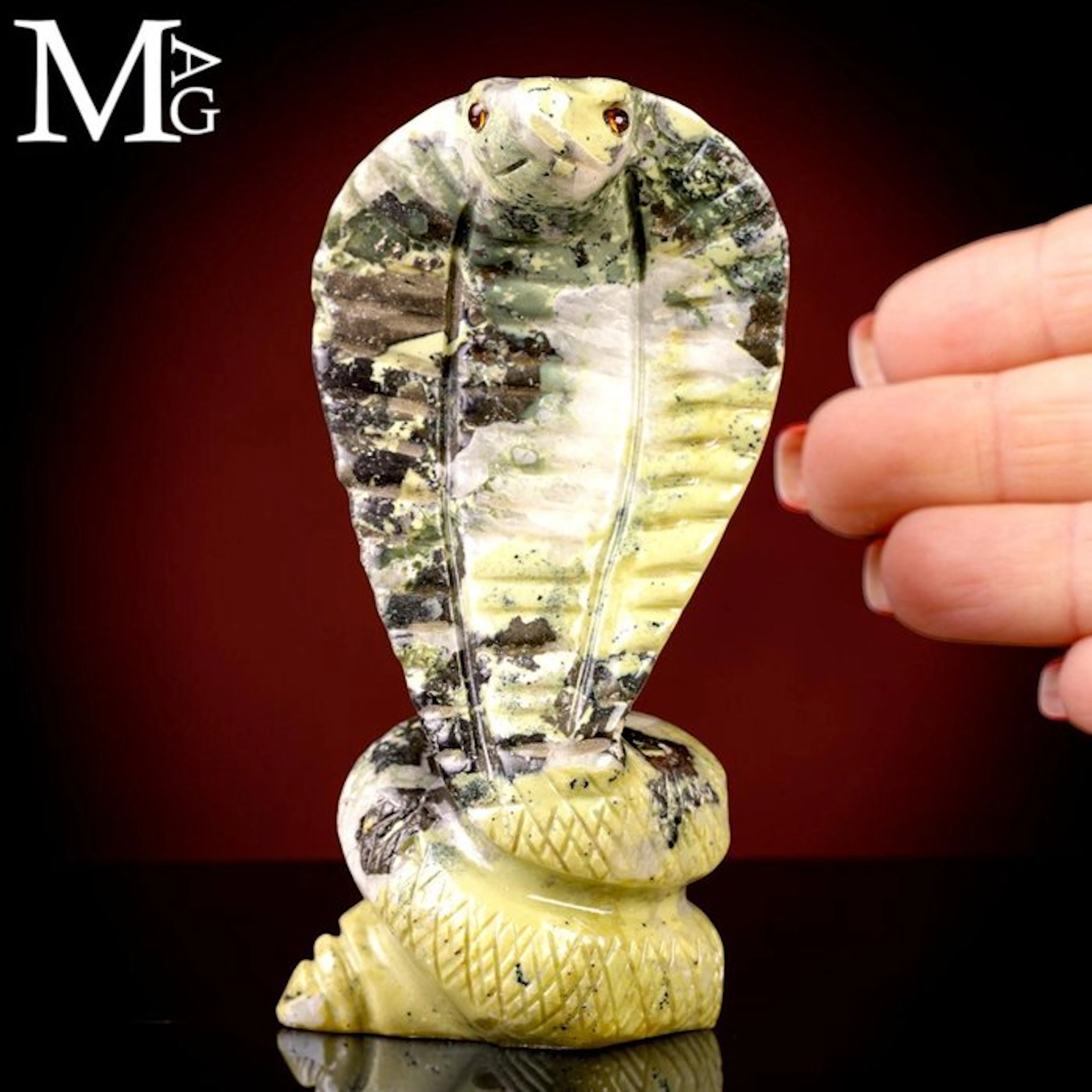 Serpentine & Pyrite Cobra Sculpture – Guardian of Earth...