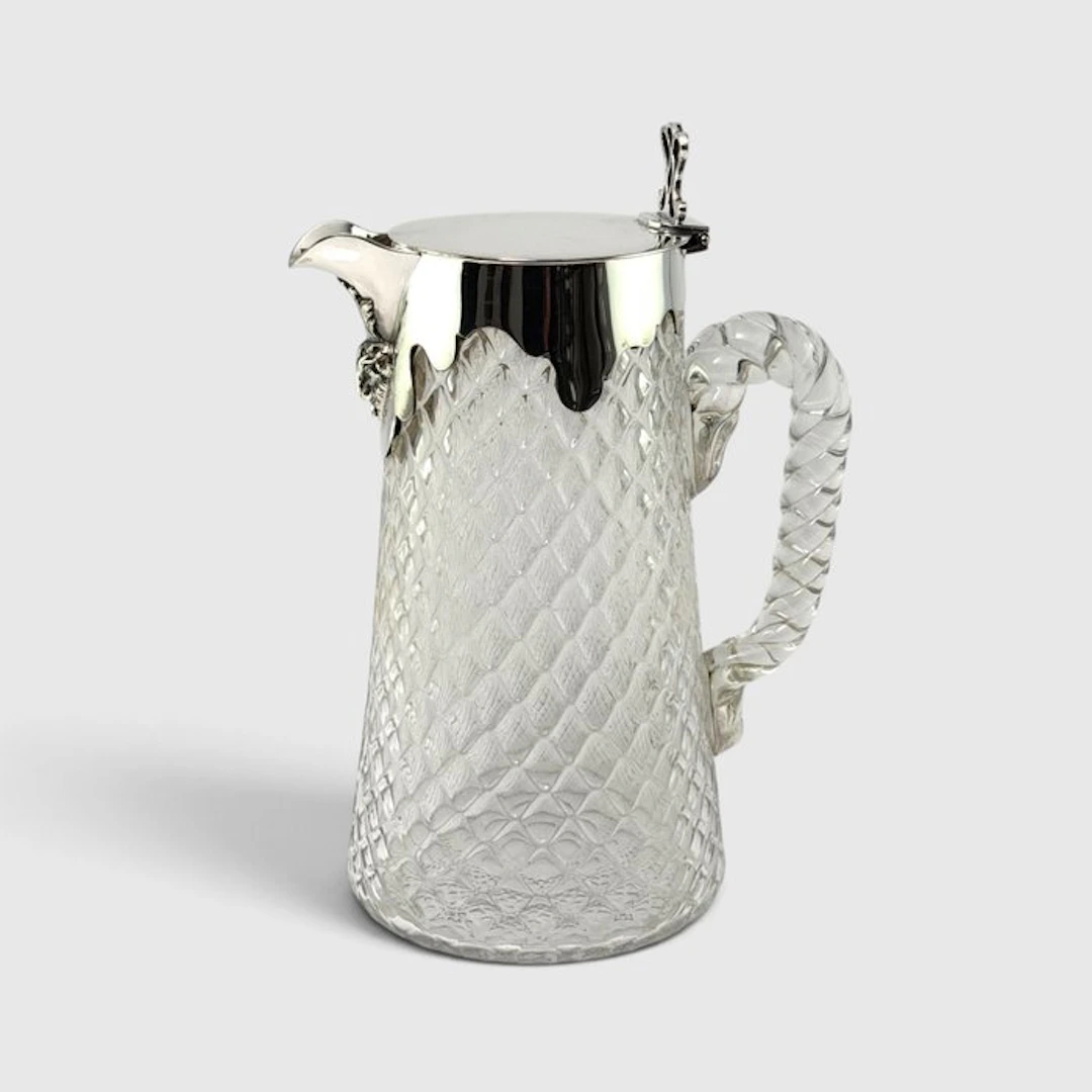 HR - Jug - 19th C - Decanter - Crystal, Silverplated - Victorian Crystal Claret