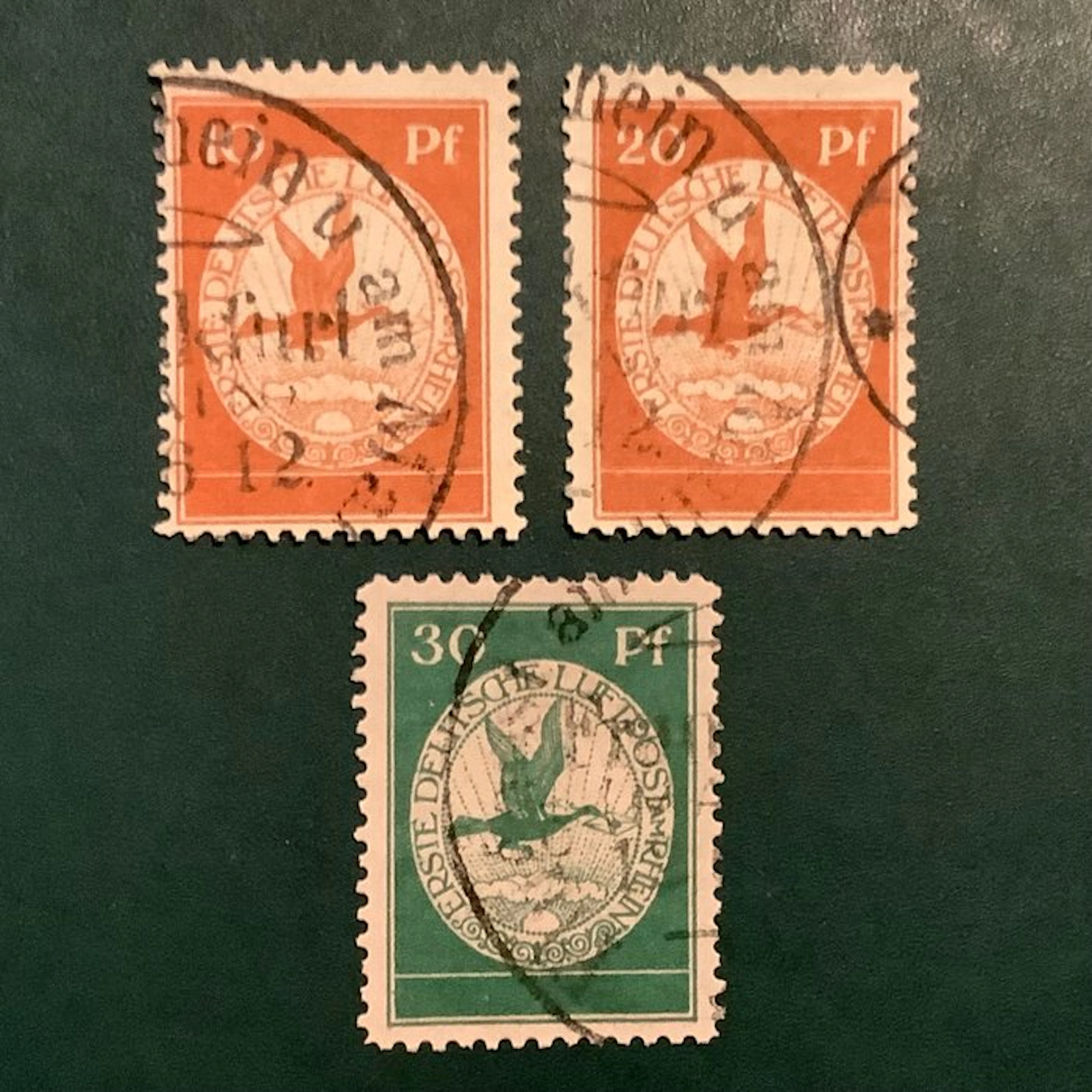 German Empire 1915 - First airmail issue approved by Pfenninger - Michel I/III