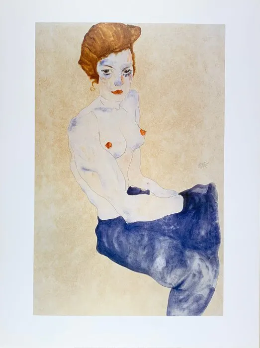 Egon Schiele - Seated blue Nude - Artprint - 80 x 60 cm