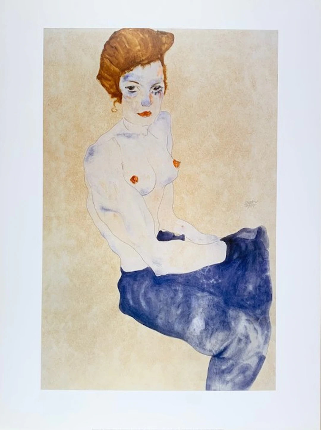 Egon Schiele - Seated blue Nude - Artprint - 80 x 60 cm