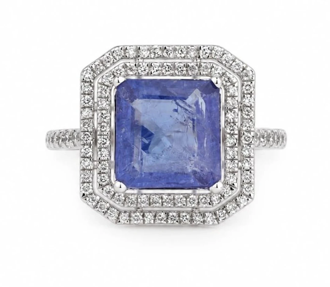 No reserve price - Ring - 14 kt. White gold - 3.24ct. tw. Tanzanite - Diamond