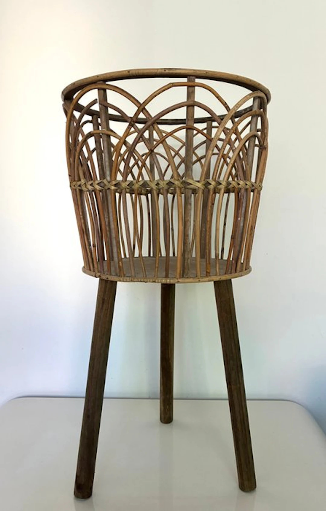 Plant table - Rattan, Wood - Vintage plant stand
