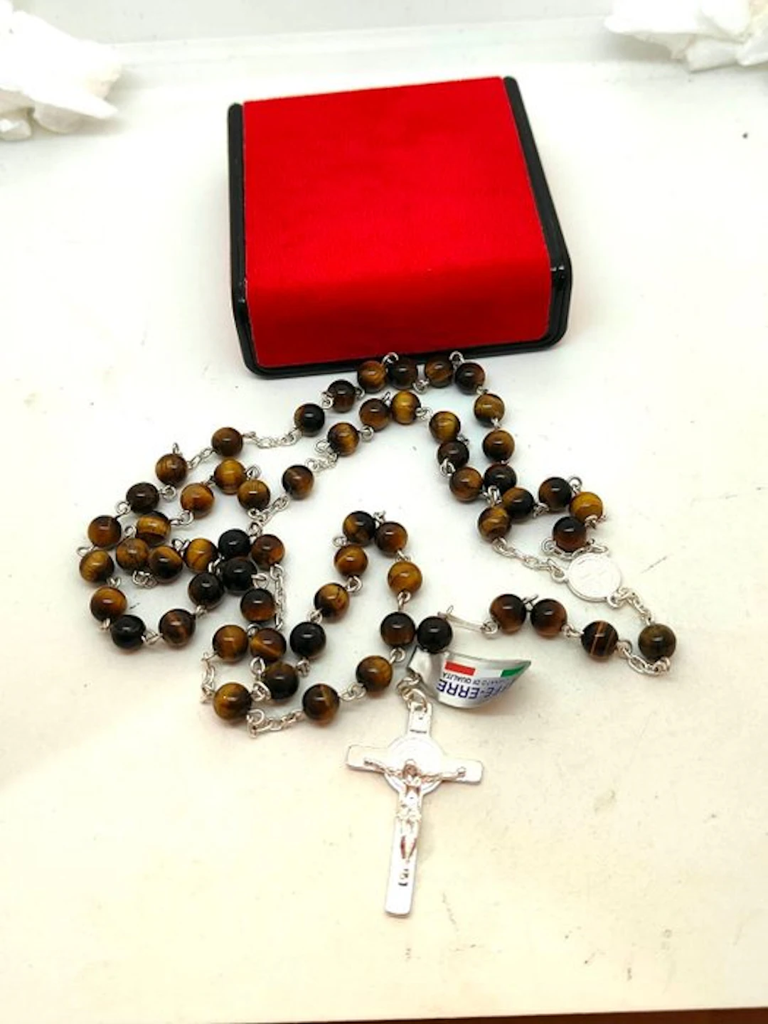 Rosary - Rare rosary in 925 silver with tiger's eye stones