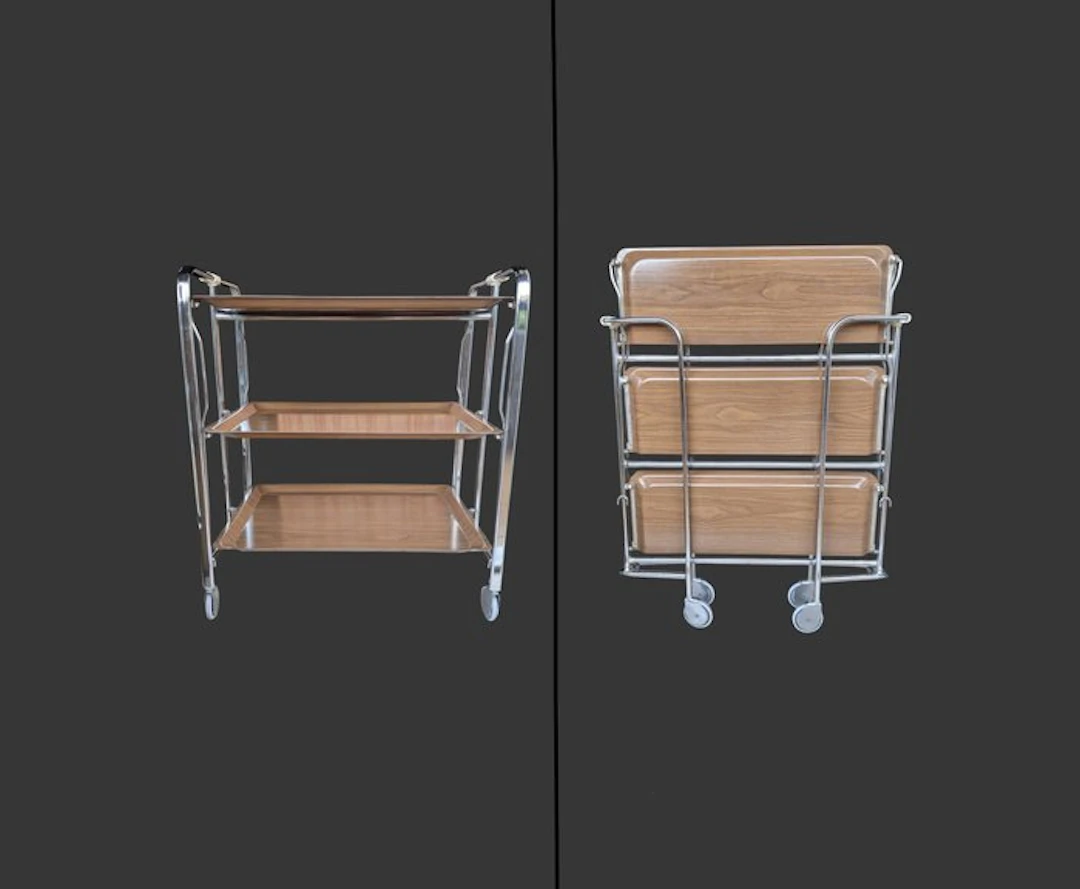 Serving trolley - Plastic laminate with a wood-effect finish.