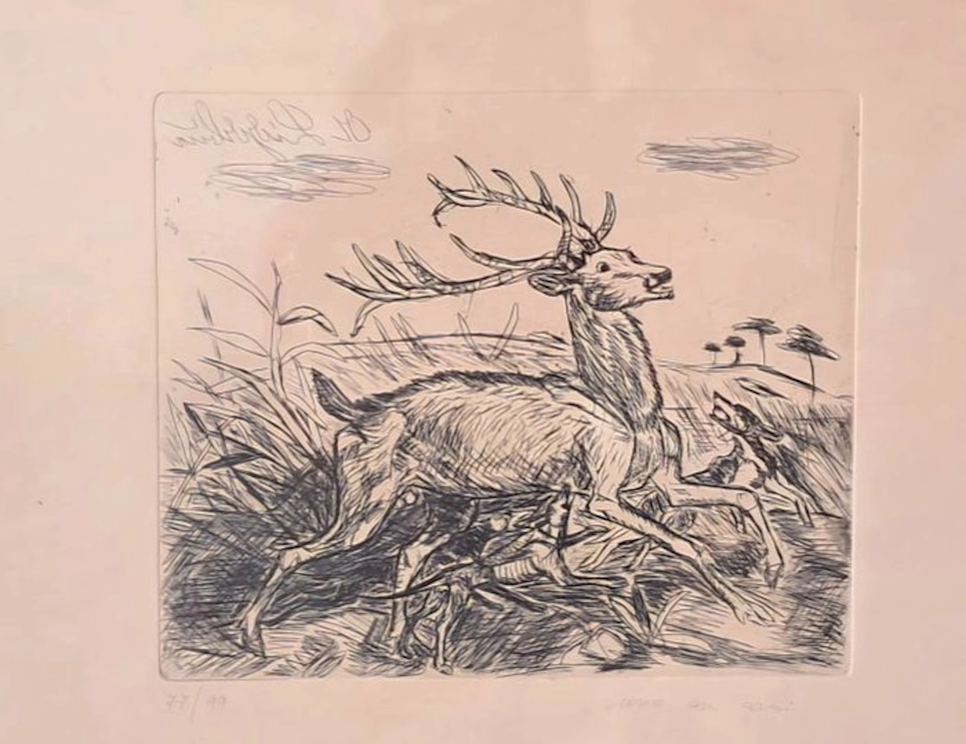 Antonio Ligabue (1899-1965) d'apres - Cervo con cani