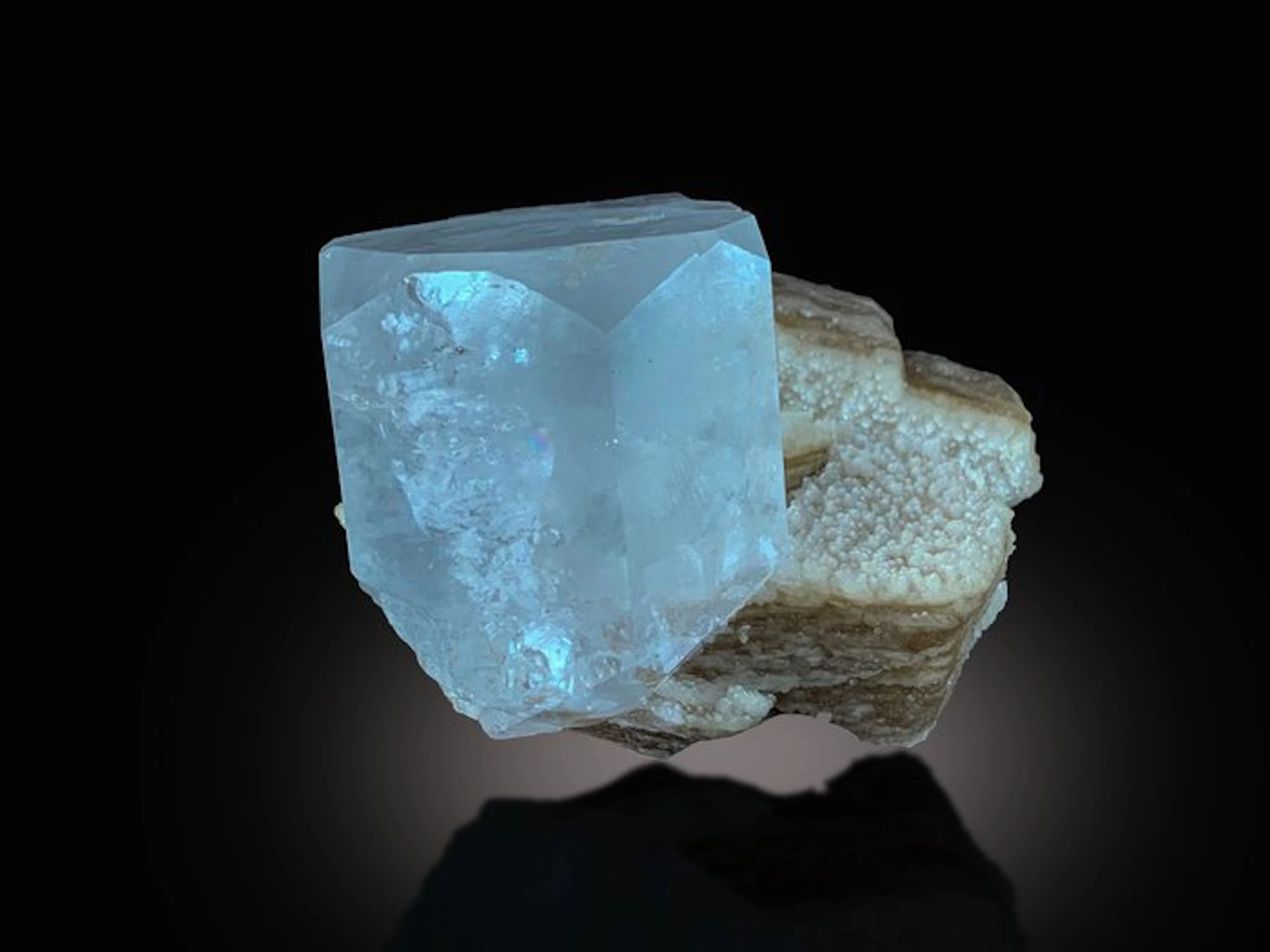 Natural Aquamarine Crystal on Feldspar Matrix – Blue...