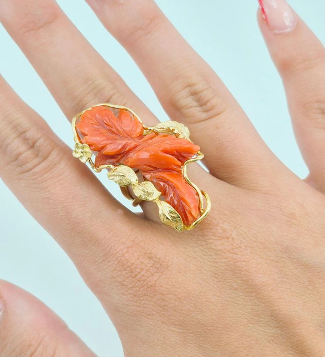 Silver, Gold-plated Ring - CORALLO MEDITERRANEO
