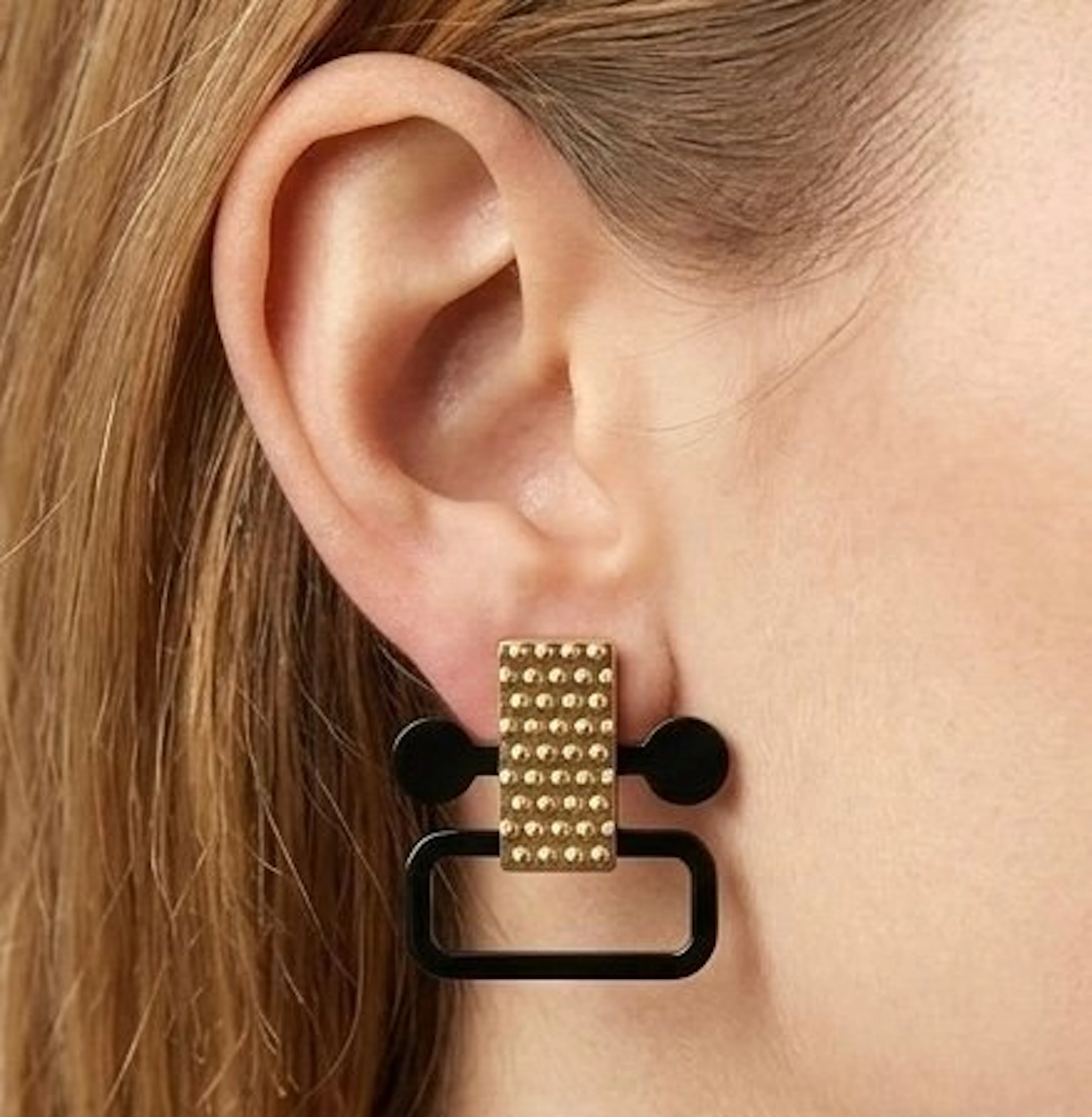 Alessi - steel, coated with hypoallergenic PVD, gold and black. - Earrings