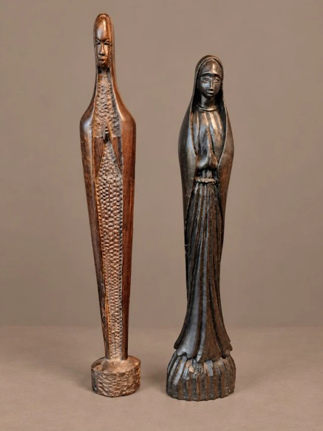 Statue, Twee Afrikaanse Maria beelden - 34 cm - Wood