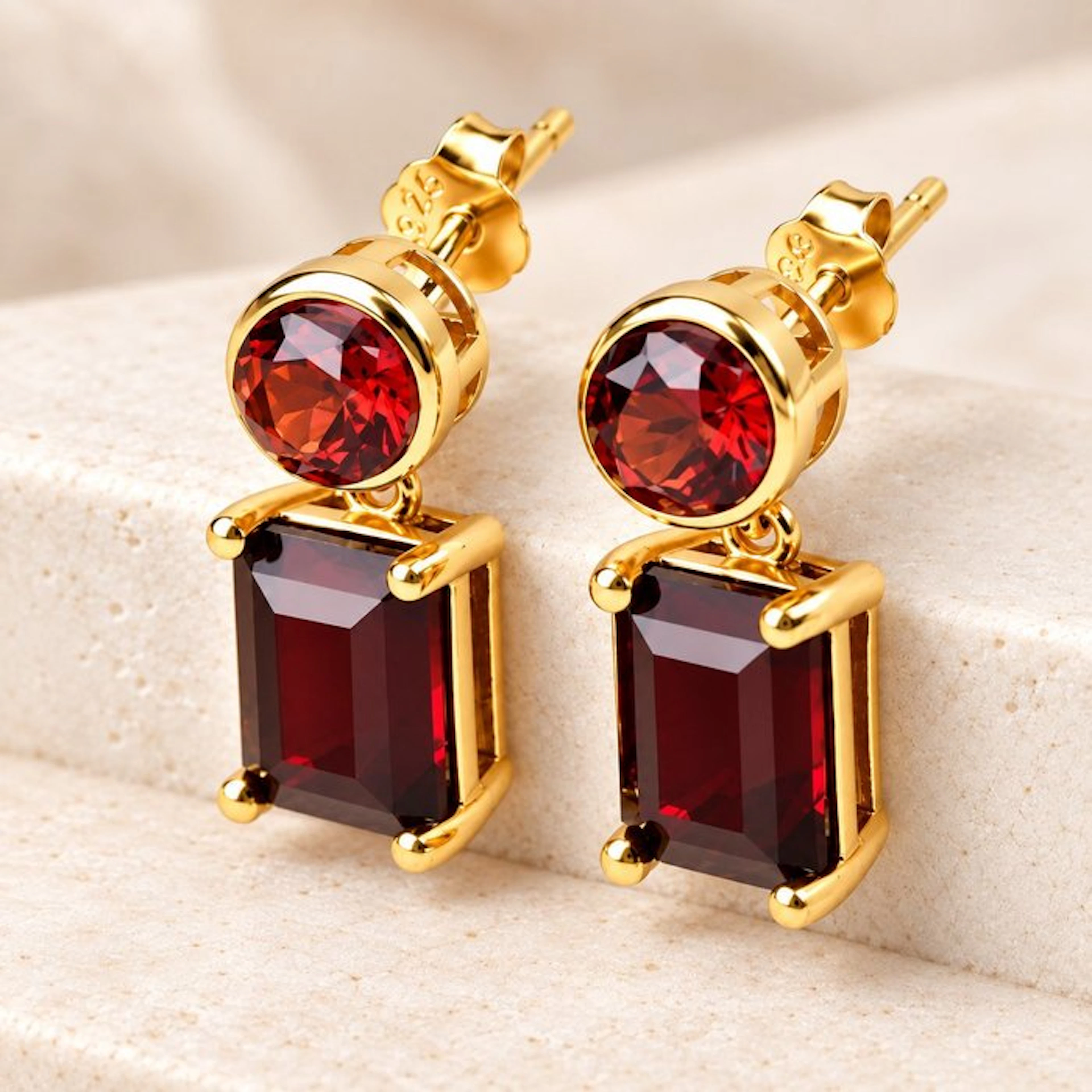 No reserve price - Earrings Silver - Garnet - Certified