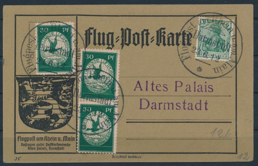 German Empire 1912 - Rhein-Main Airmail 3 × 30 Pfennig...