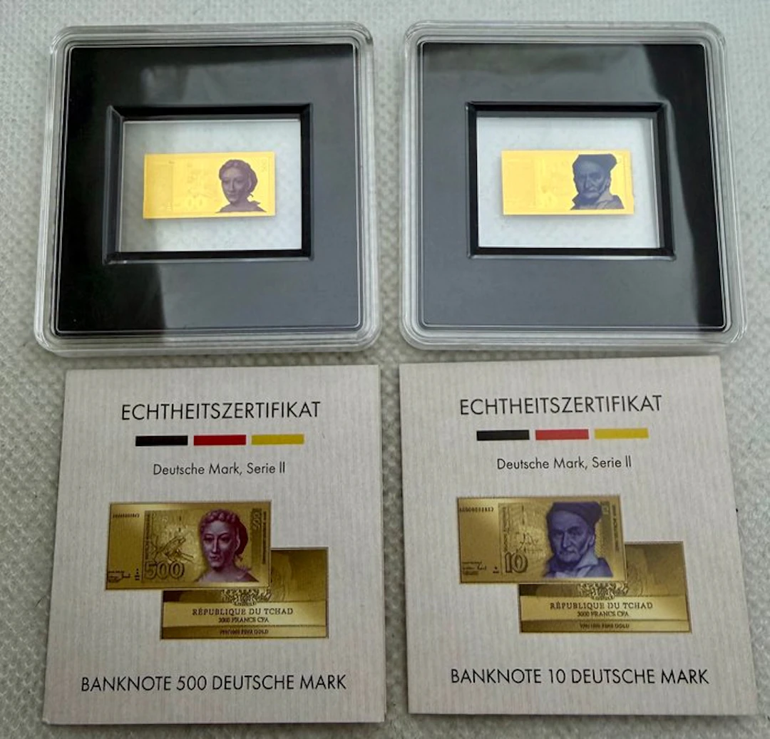 Chad. 3000 Francs ND 500 + 10 Mark , oro (.999) (2 bars) (No reserve price)