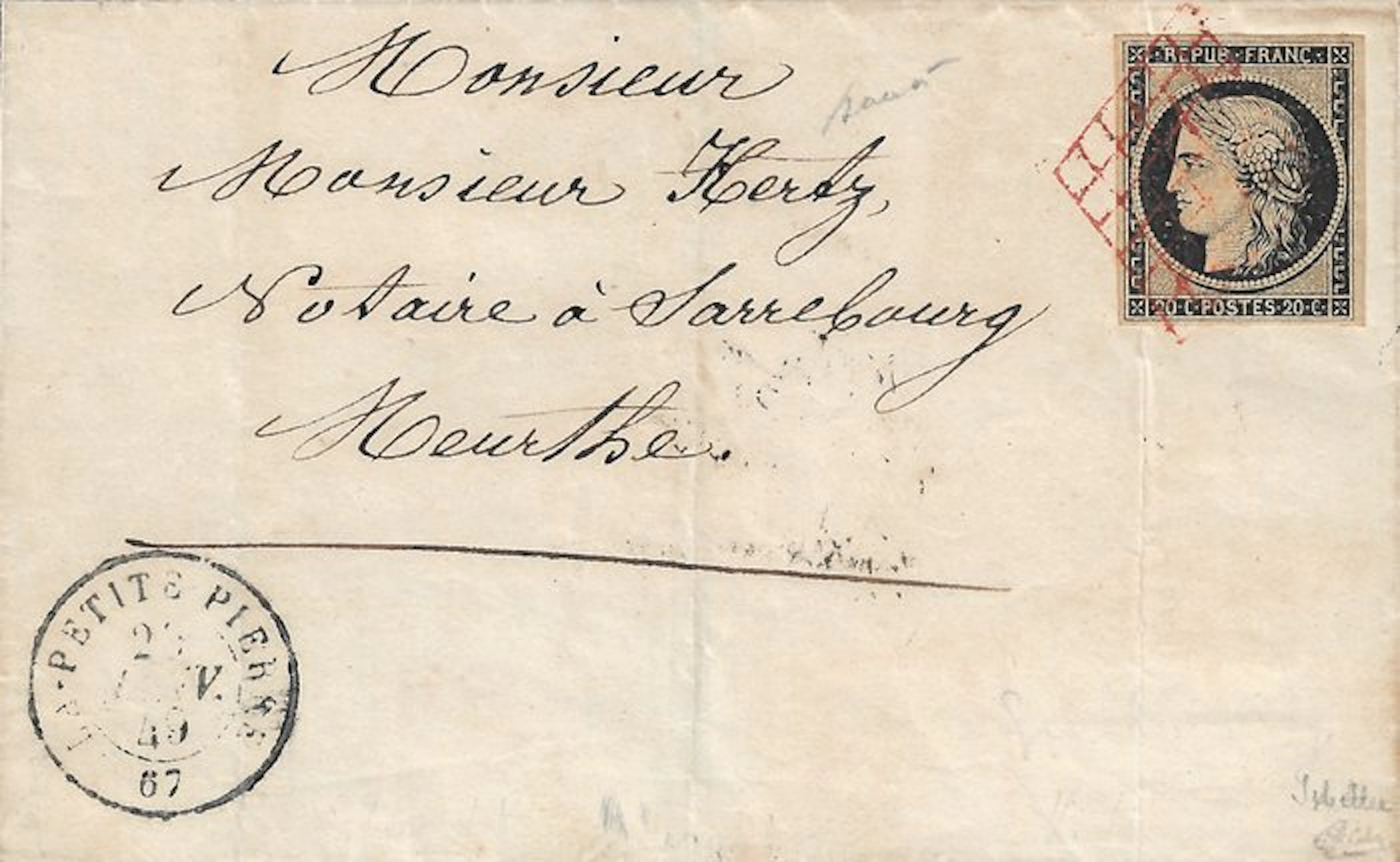 France 1849 - Very rare black 20-centime stamp
