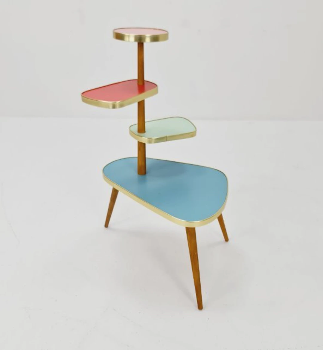 Table stand - Wood, Brass - Retro Flower Table