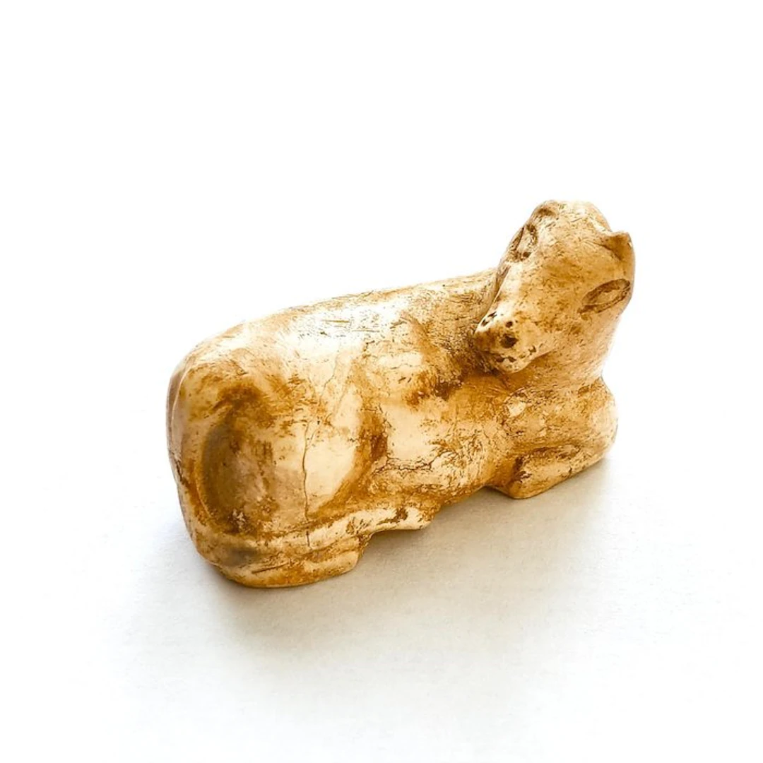 Central Asian Marble Sacred Cow Bead Talisman - 47 mm