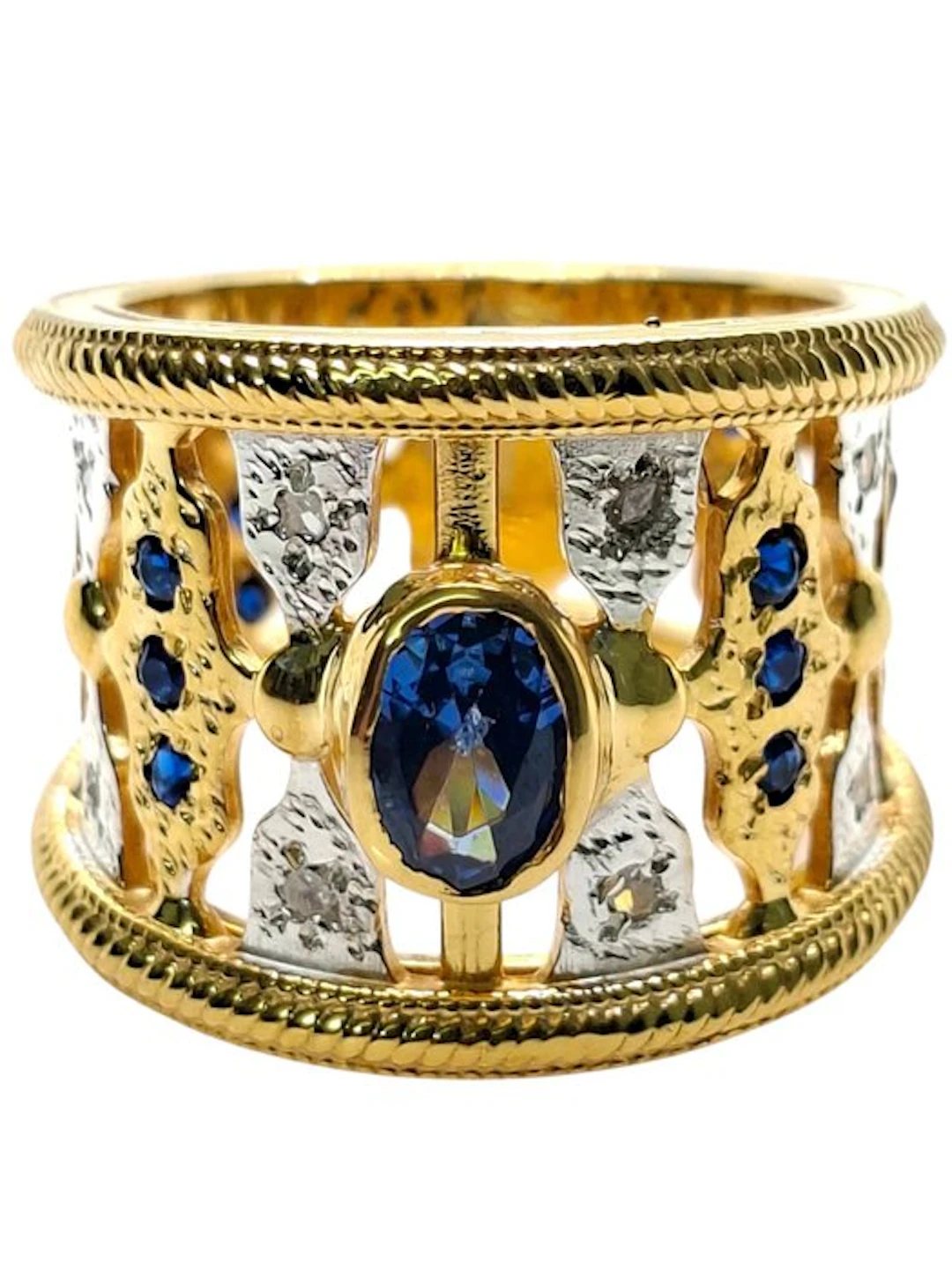 No reserve price - Ring - 9 kt. Silver, Yellow gold Sapphire - Mixed gemstones