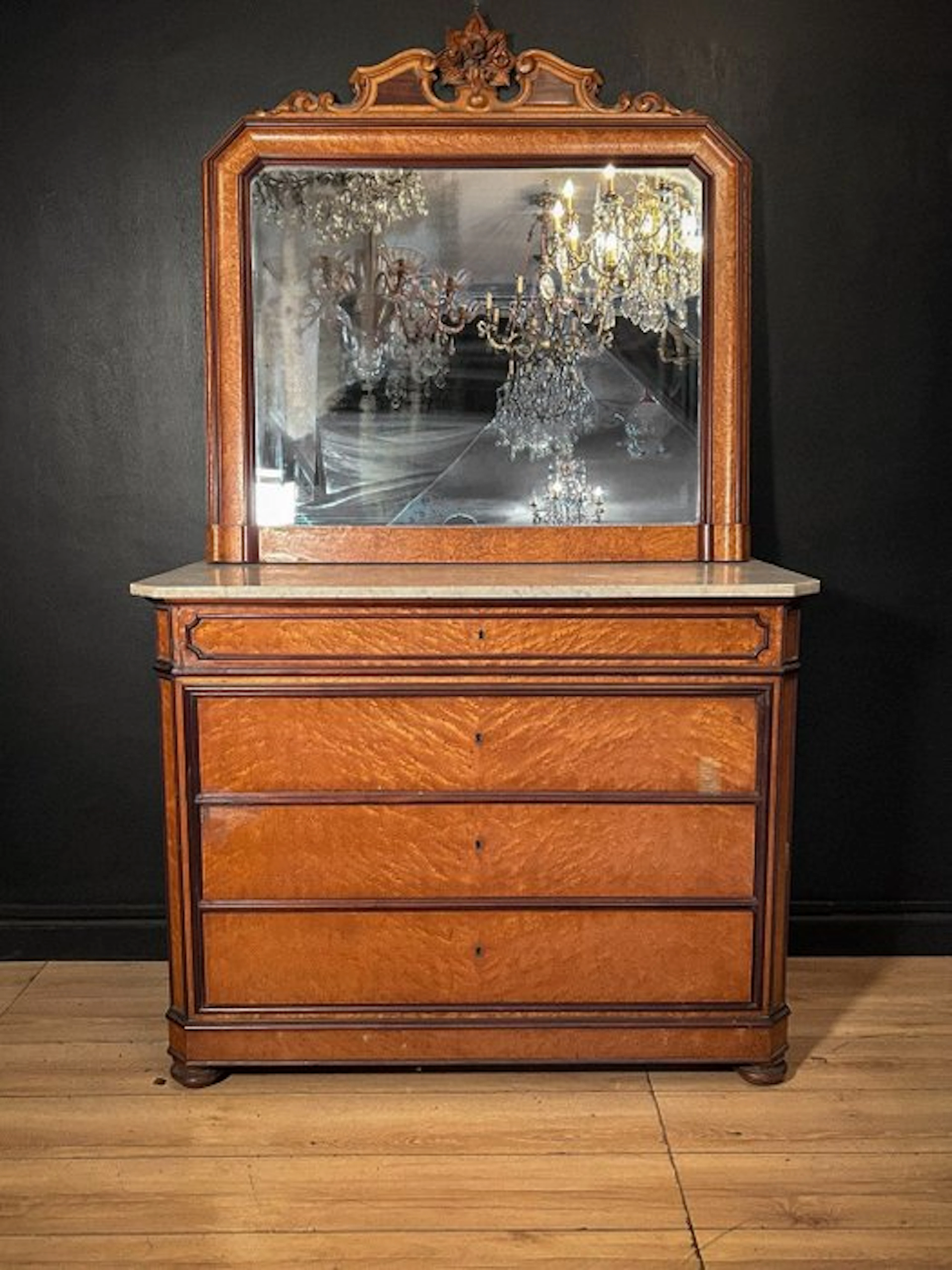 Chest of drawers - Burrwood - Antique commode with mirror, Charles X