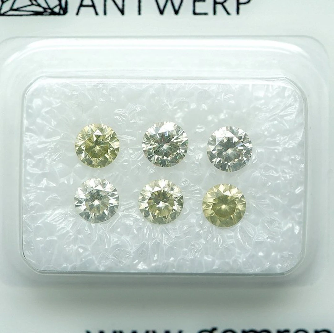 6 pcs Diamond (Natural coloured) - 1.12 ct - Round - Fancy Greyish