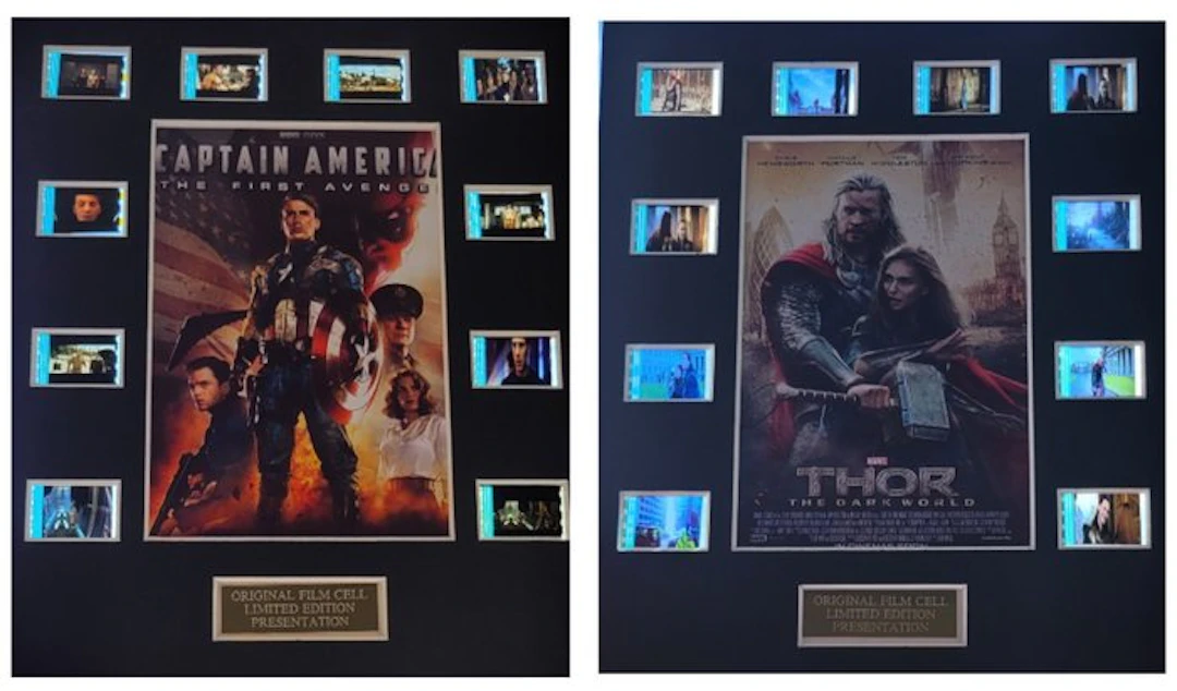 Rare Set of 2 Mounted 35mm Film Cells Thor and Captain...