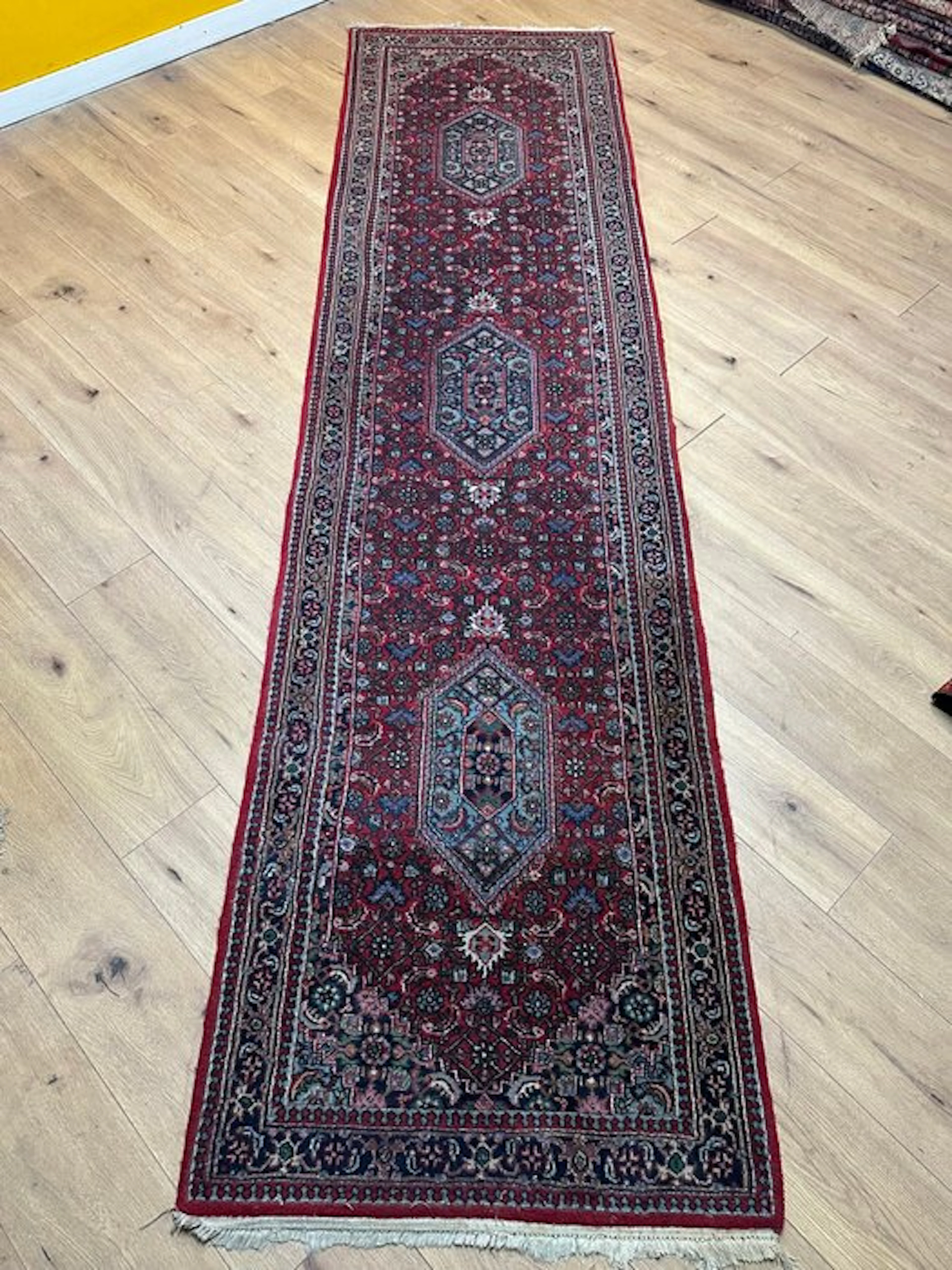 Classic Indian Bijar rug runner with a characteristic...