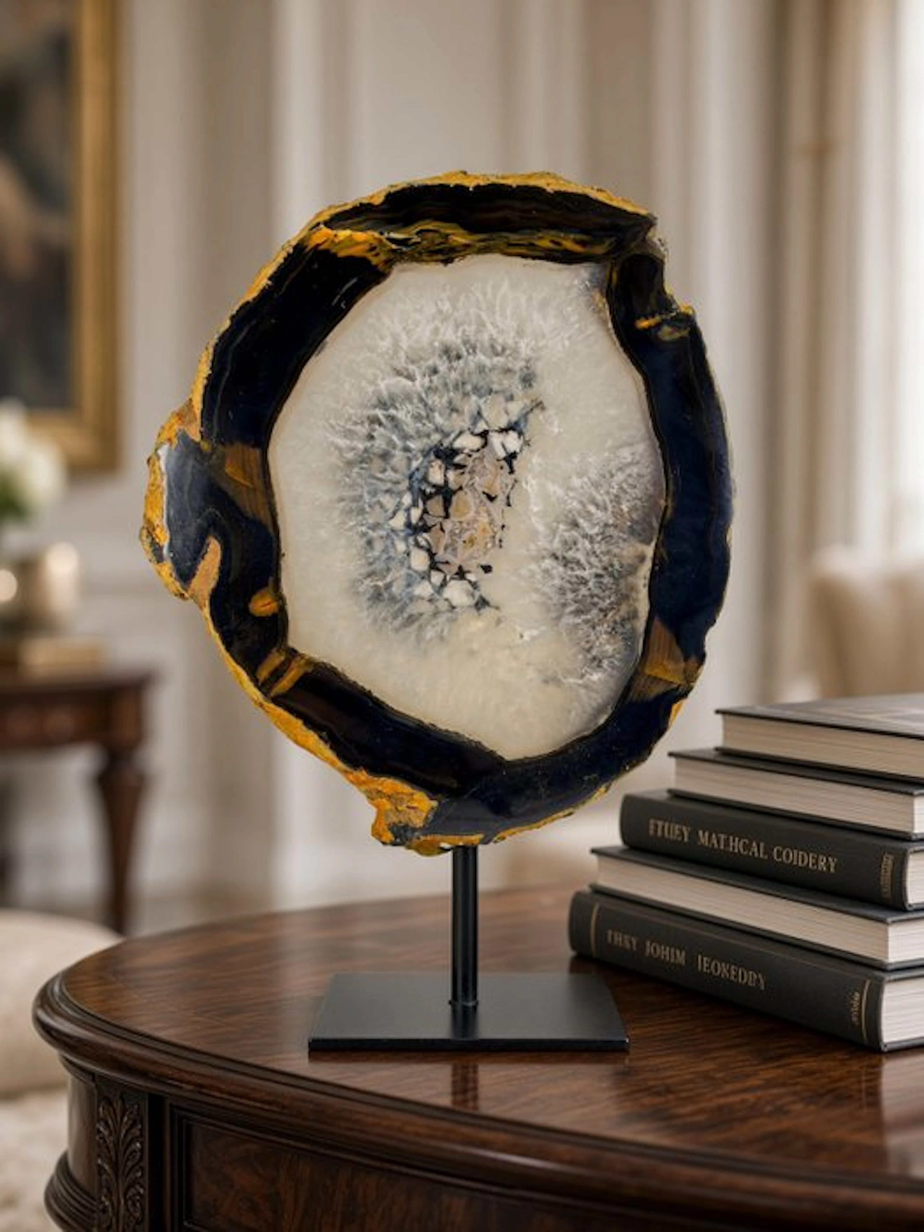 Very rare natural agate with crystal portal geode on...