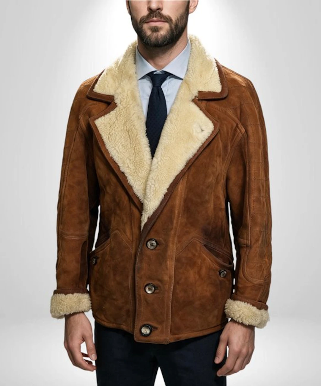 Original SHEARLING 100% Leather Exclusive Premium Aviator classic Coat Tg