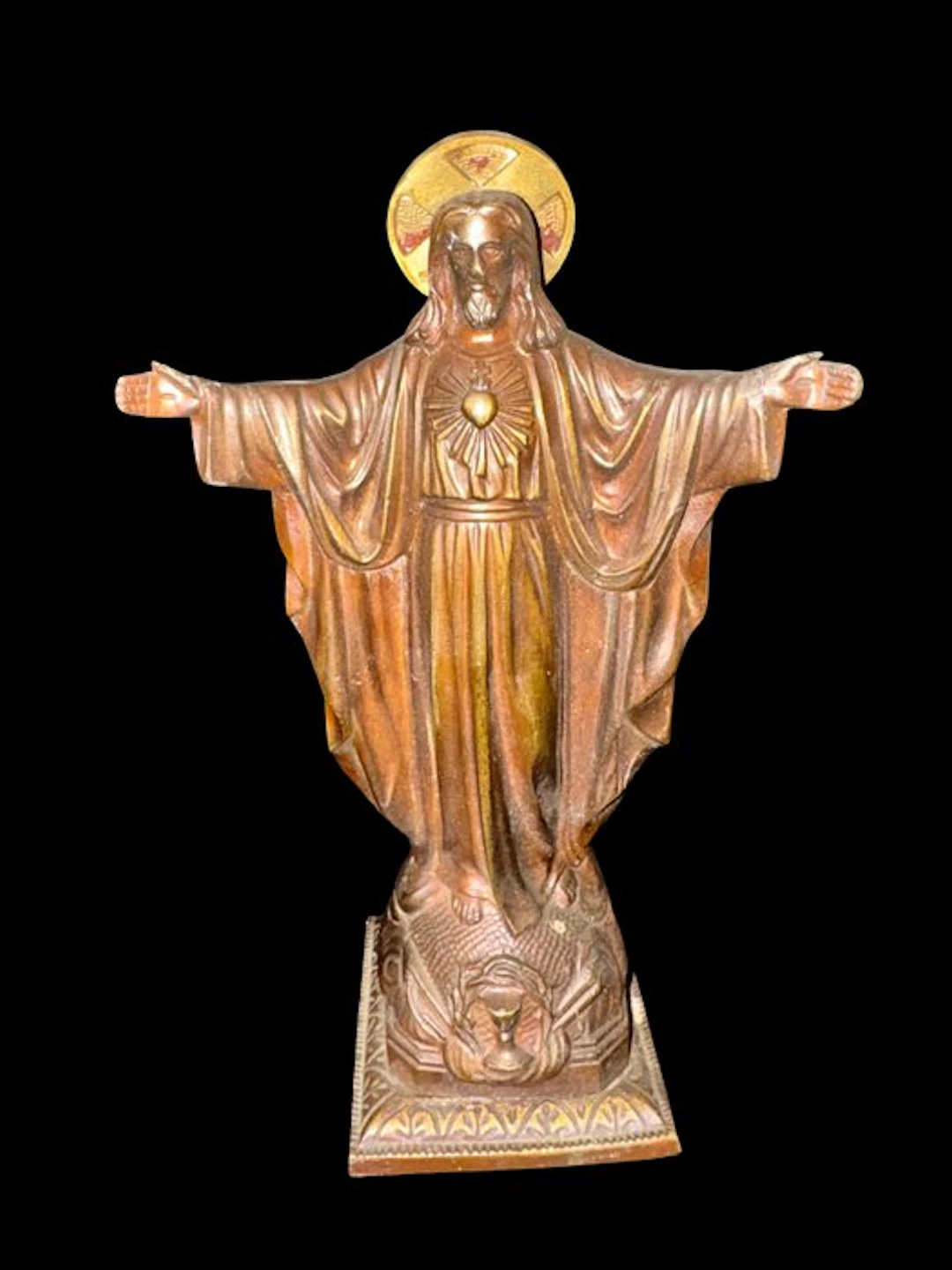 Statuette, Jésus - Sacré-Cœur - 21.5 cm - Bronze