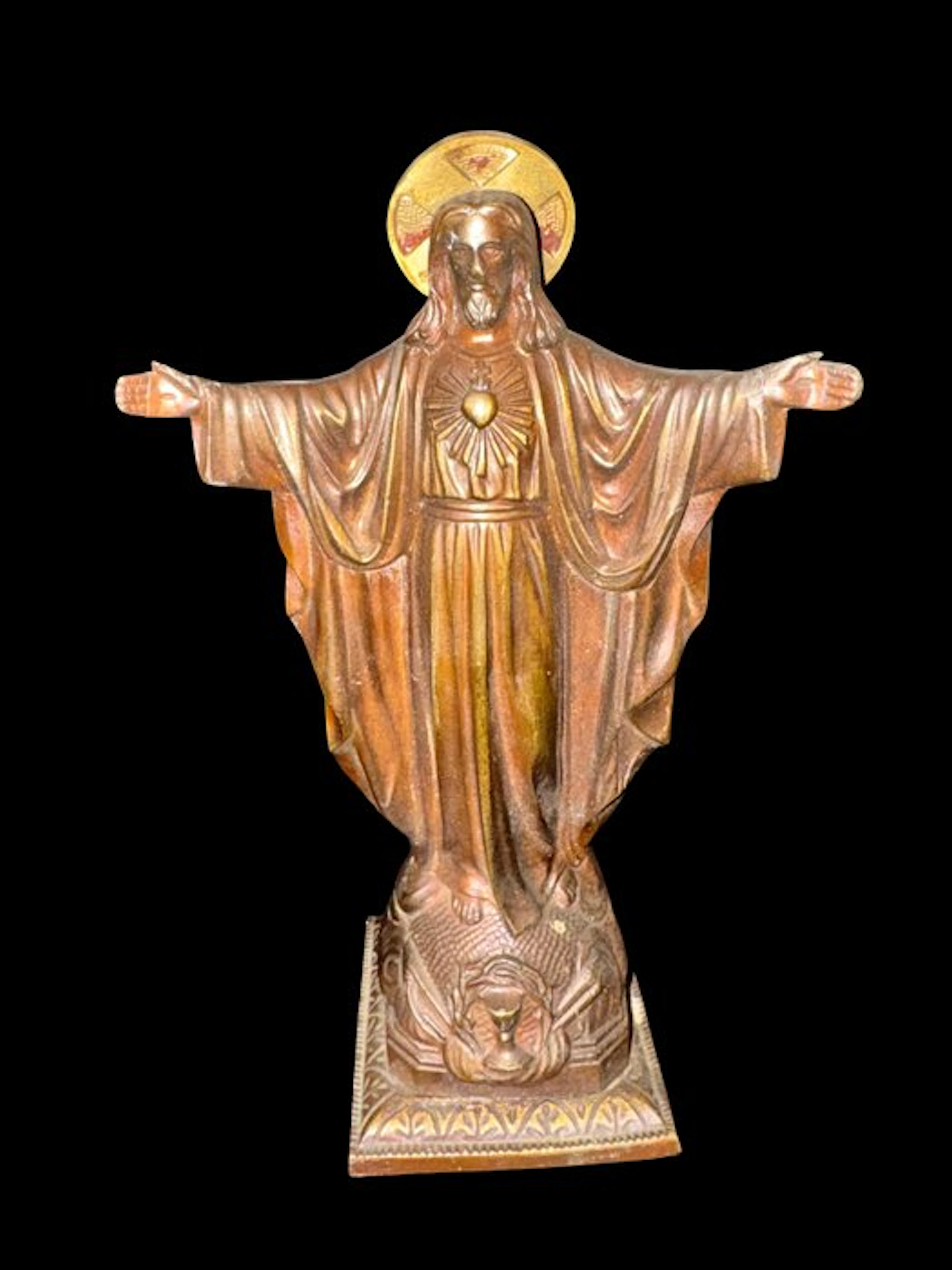 Statuette, Jésus - Sacré-Cœur - 21.5 cm - Bronze