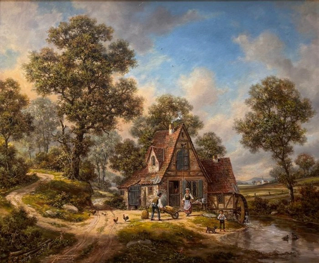 German school (XX), signed "Schlemmer" - Auf dem Bauernhof