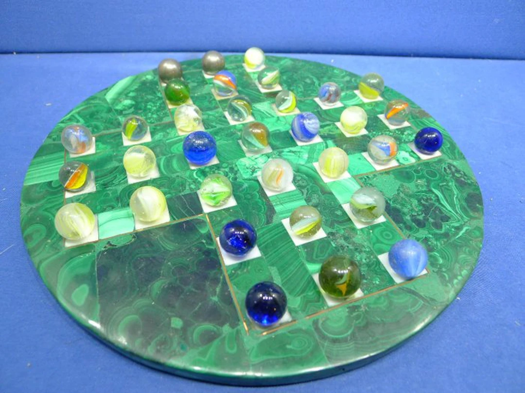 Jeu du solitaire en malachite diametre 25 cm billes en...