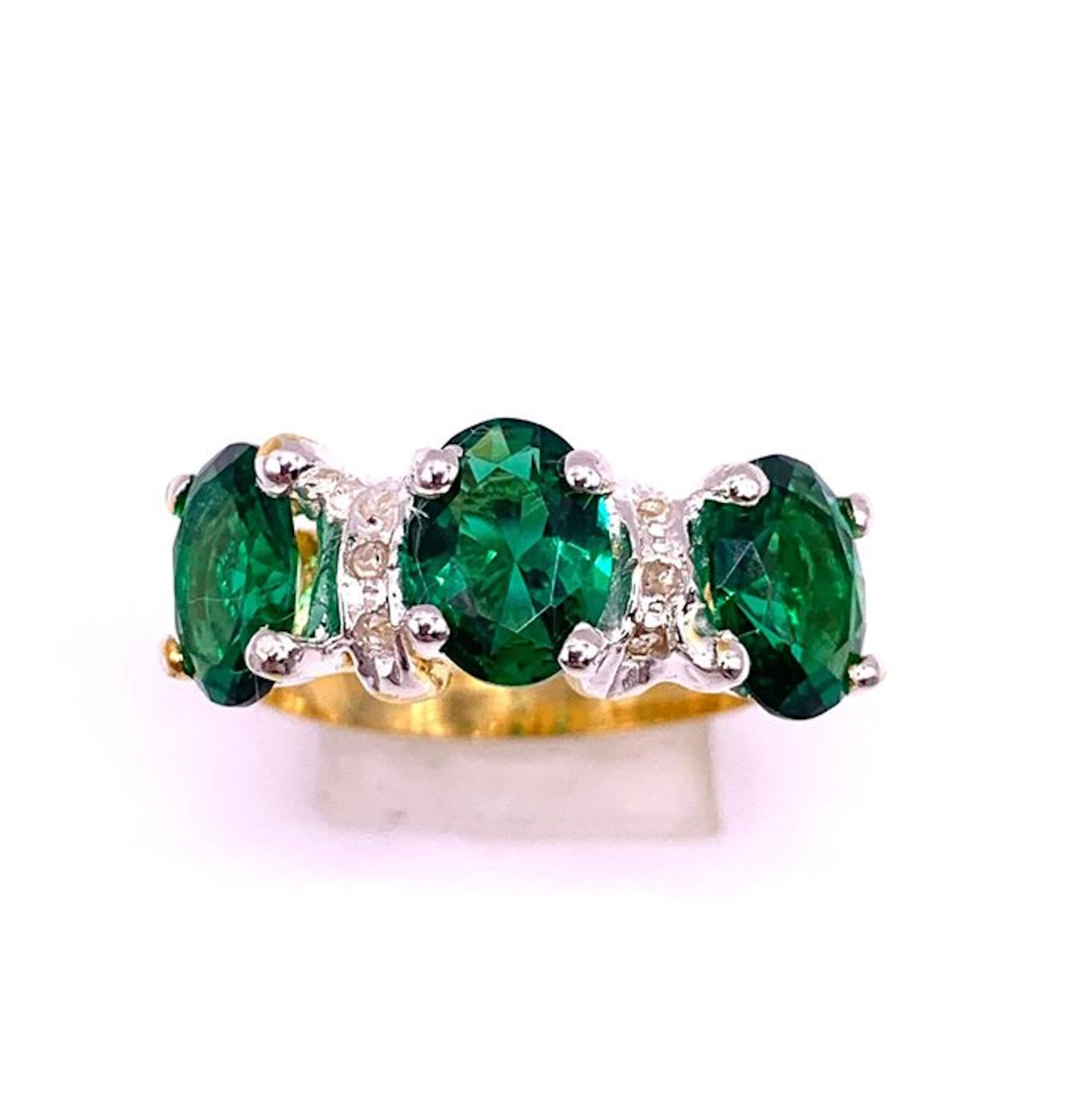 No reserve price - Eternity ring - 9 kt. Yellow gold, Silver Emerald - Diamond