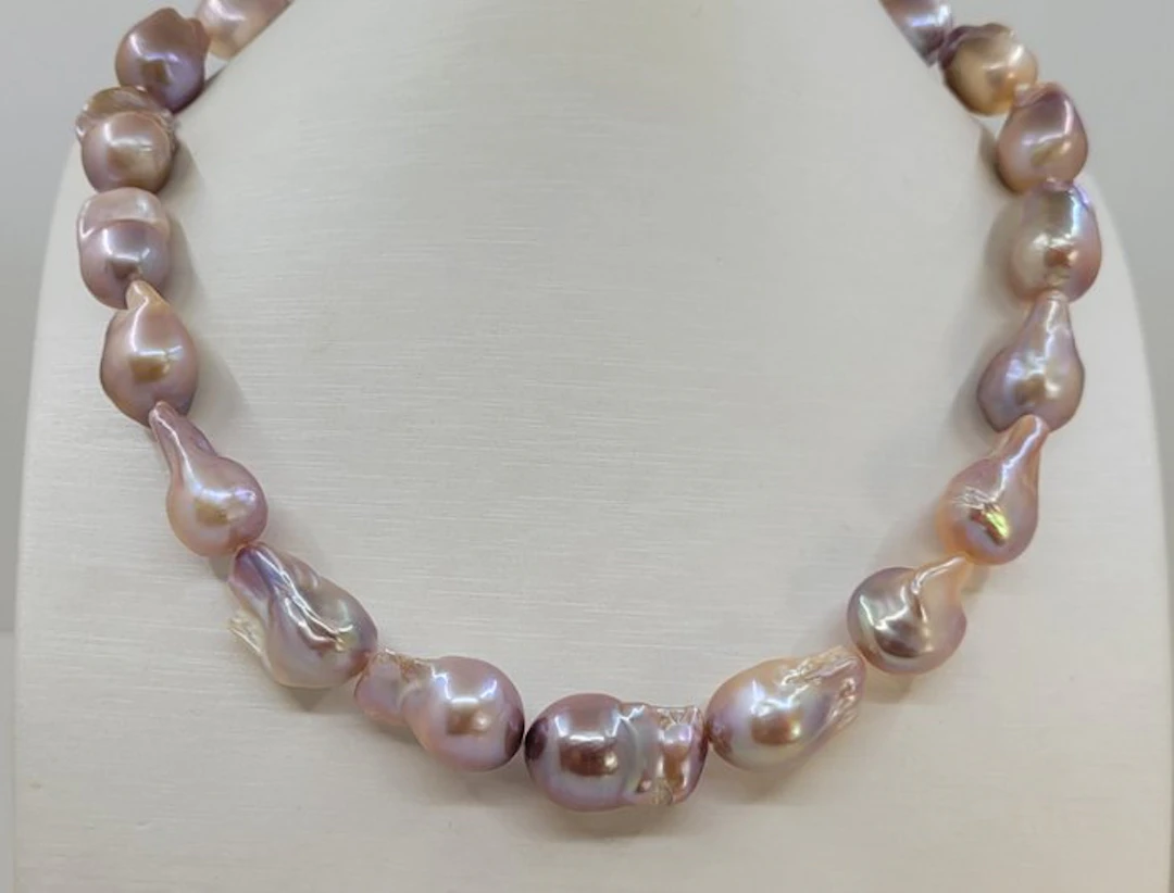 No reserve price - Necklace 13x14mm Pink Baroque Edison pearls
