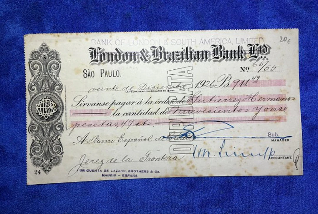 Spain, Brazil. 1 Lettera di cambio 1926 1926