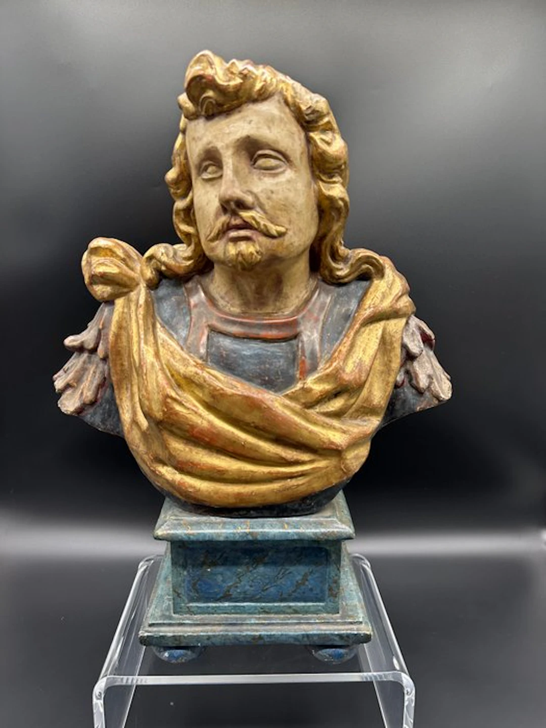 Bust, figura maschile - 55 cm - Polychrome wood
