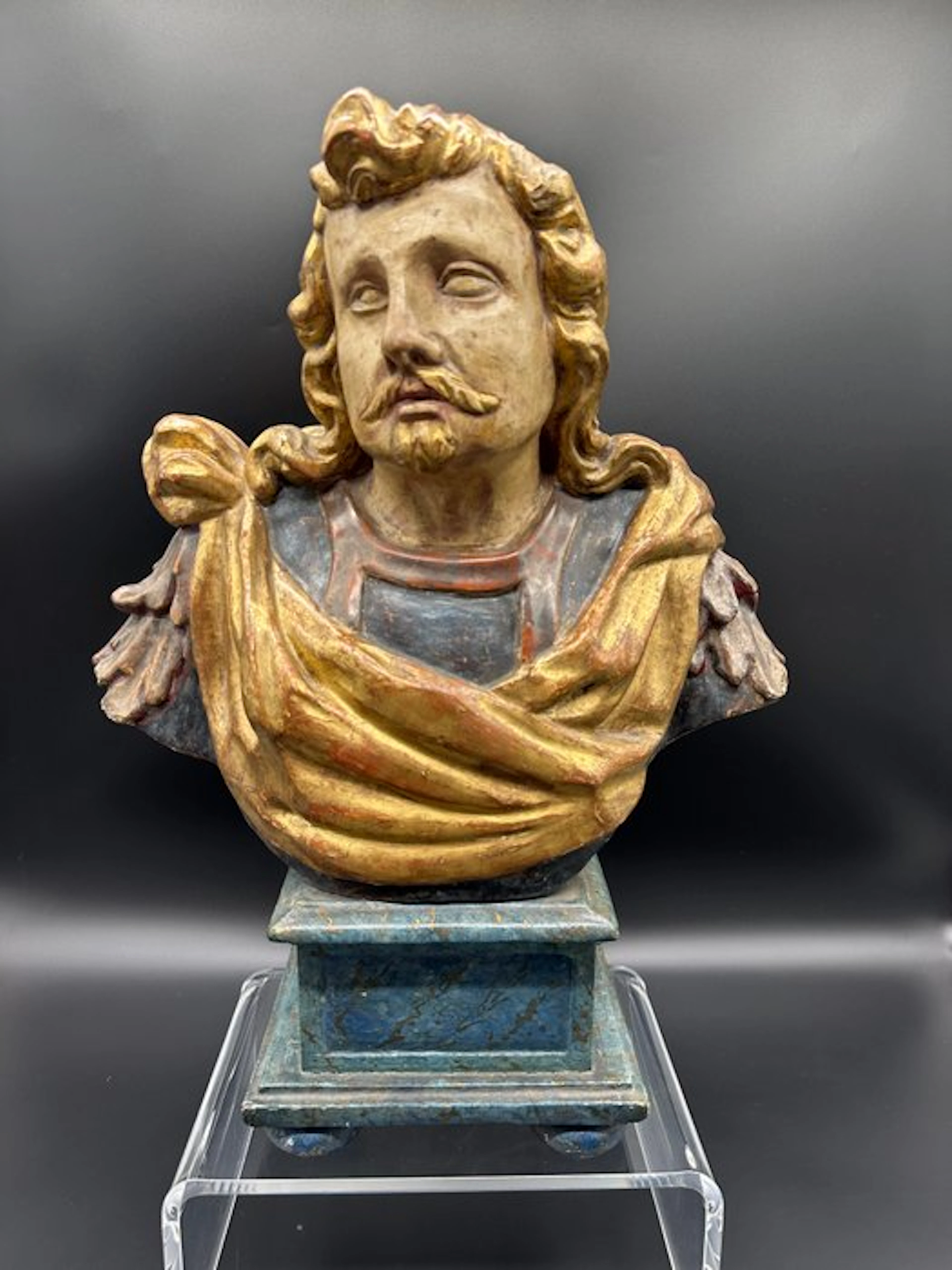 Bust, figura maschile - 55 cm - Polychrome wood