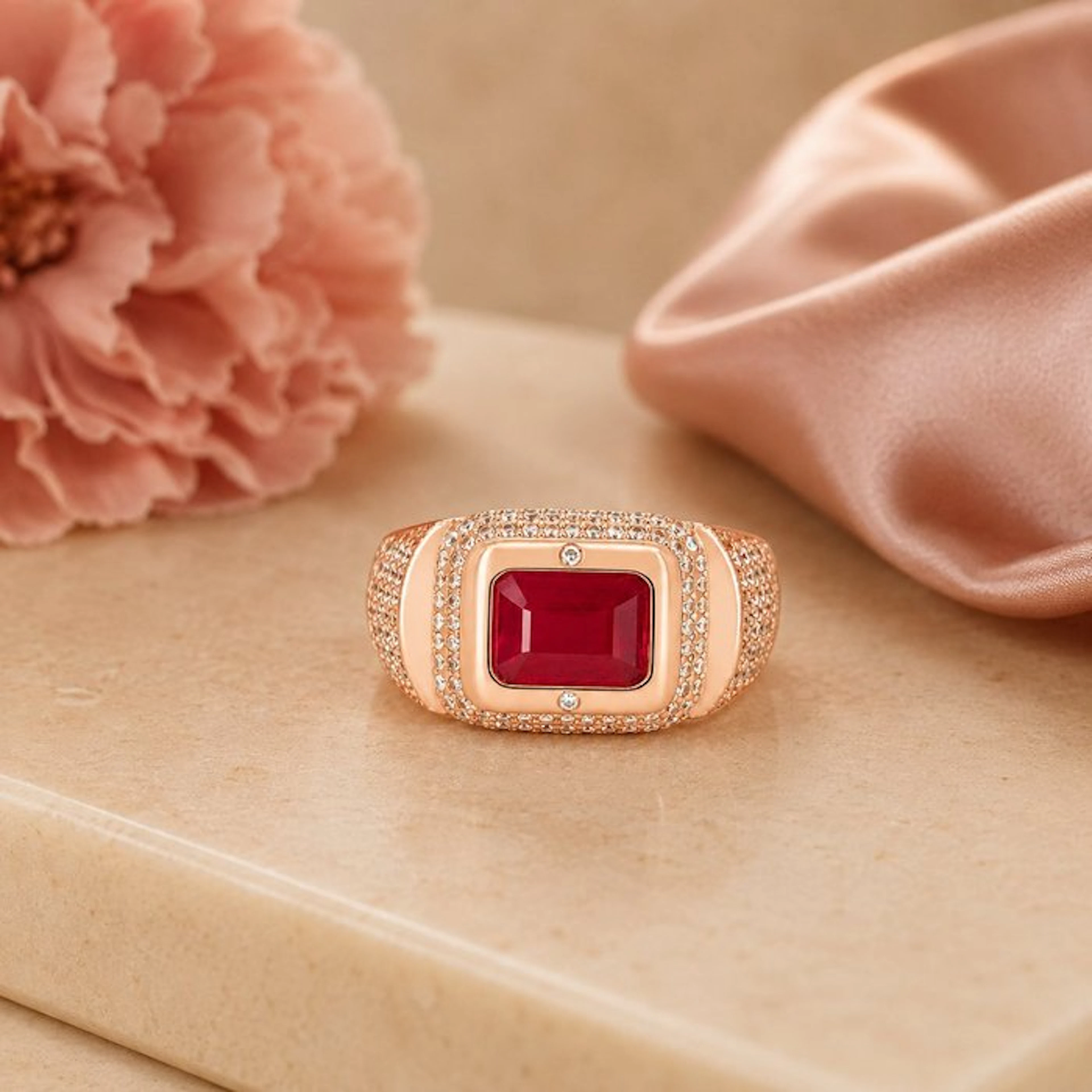 No reserve price - Ring Gold-plated Ruby - Diamond - 18K Gold Plated
