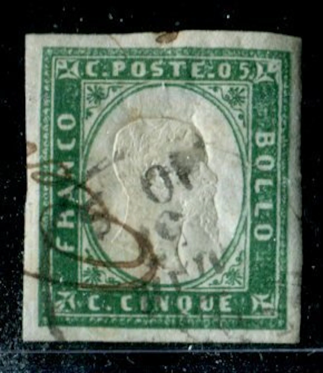 Italian Ancient States - Sardinia 1855 - 5 cents "grayish...