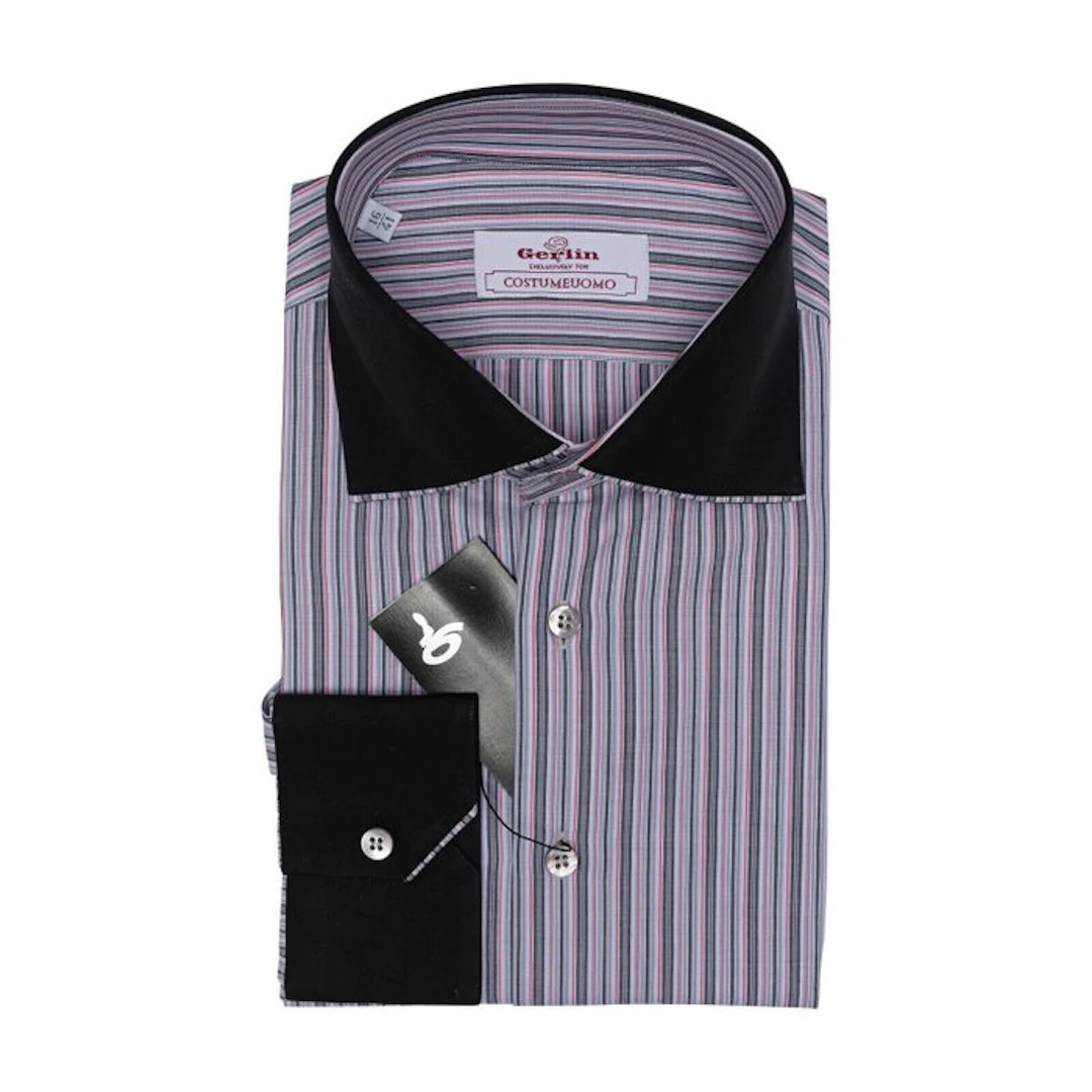 GERLIN - 16 - 41 - Shirt Striped Gray Fine VESUVIO Cotton 3Z - Camicia - Nuovo con etichette
