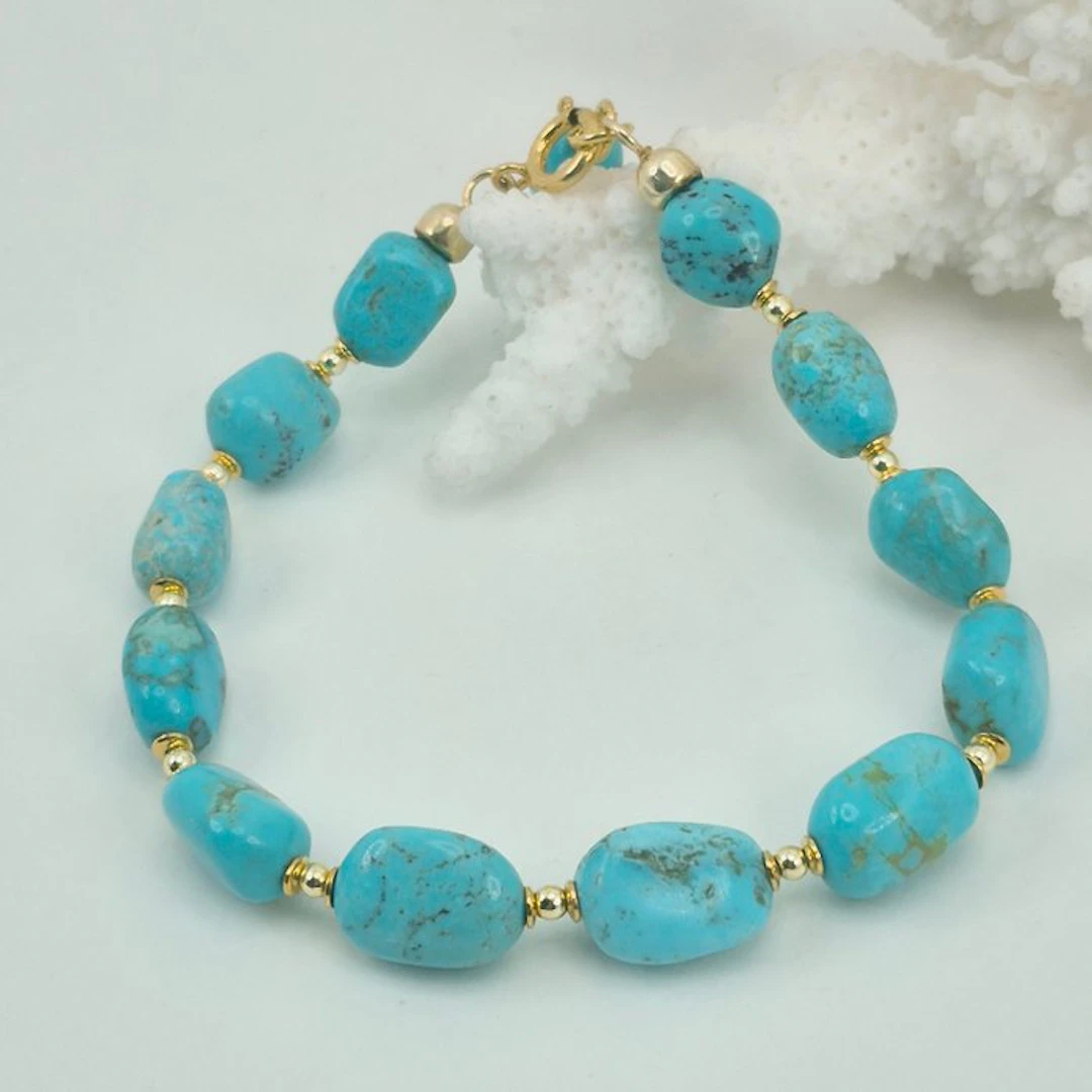 Turquoise - Silver, Gold-plated - Bracelet - Turquoise Arizona