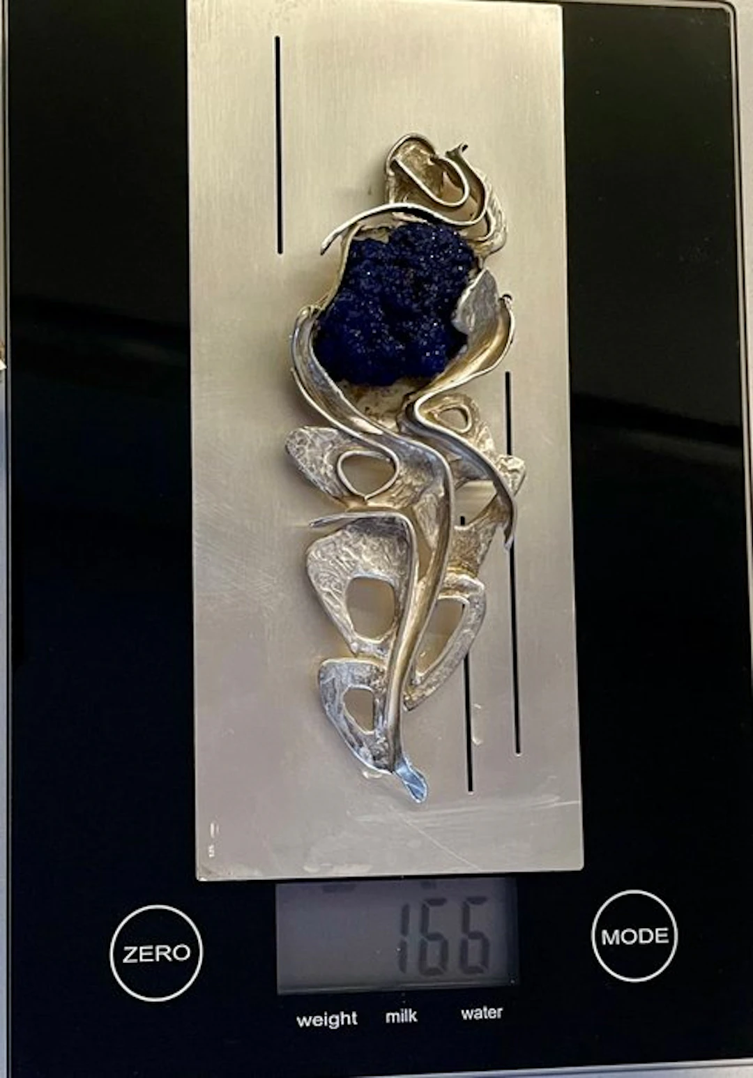 Sculpture, Fiore di azzurrite - 17 cm - .925 silver - 2011