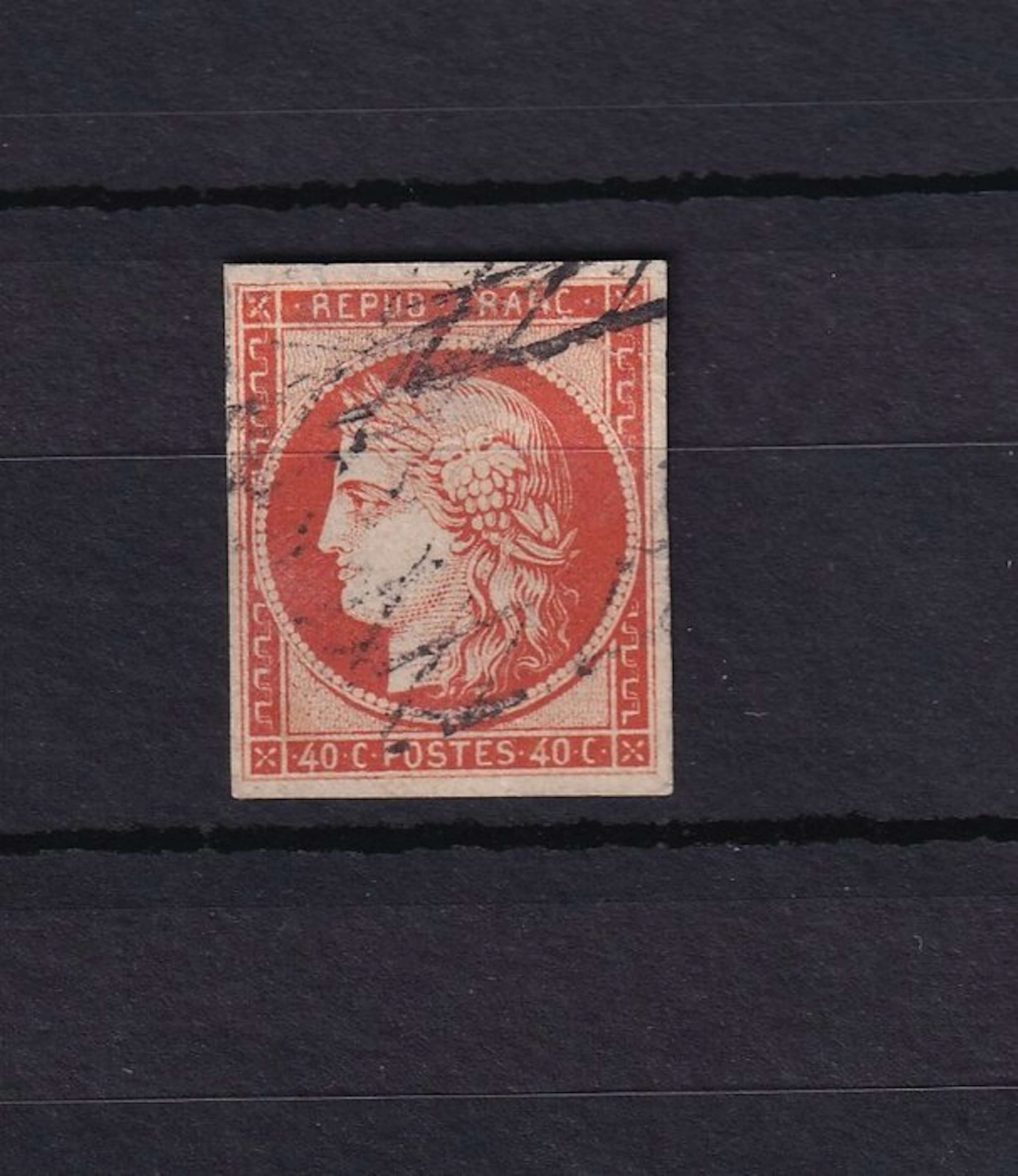 France 1850 - Asking price €575, endless grille, Cérès 40cts orange - Yvert n°5