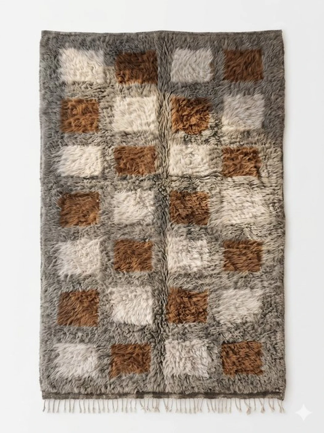 Berber rug – Handmade Mrirt Berber rug – Square geometric patterns – Gray